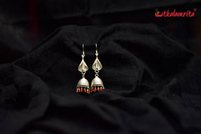 Long Silver Jhumka Dangler with Orange Beads