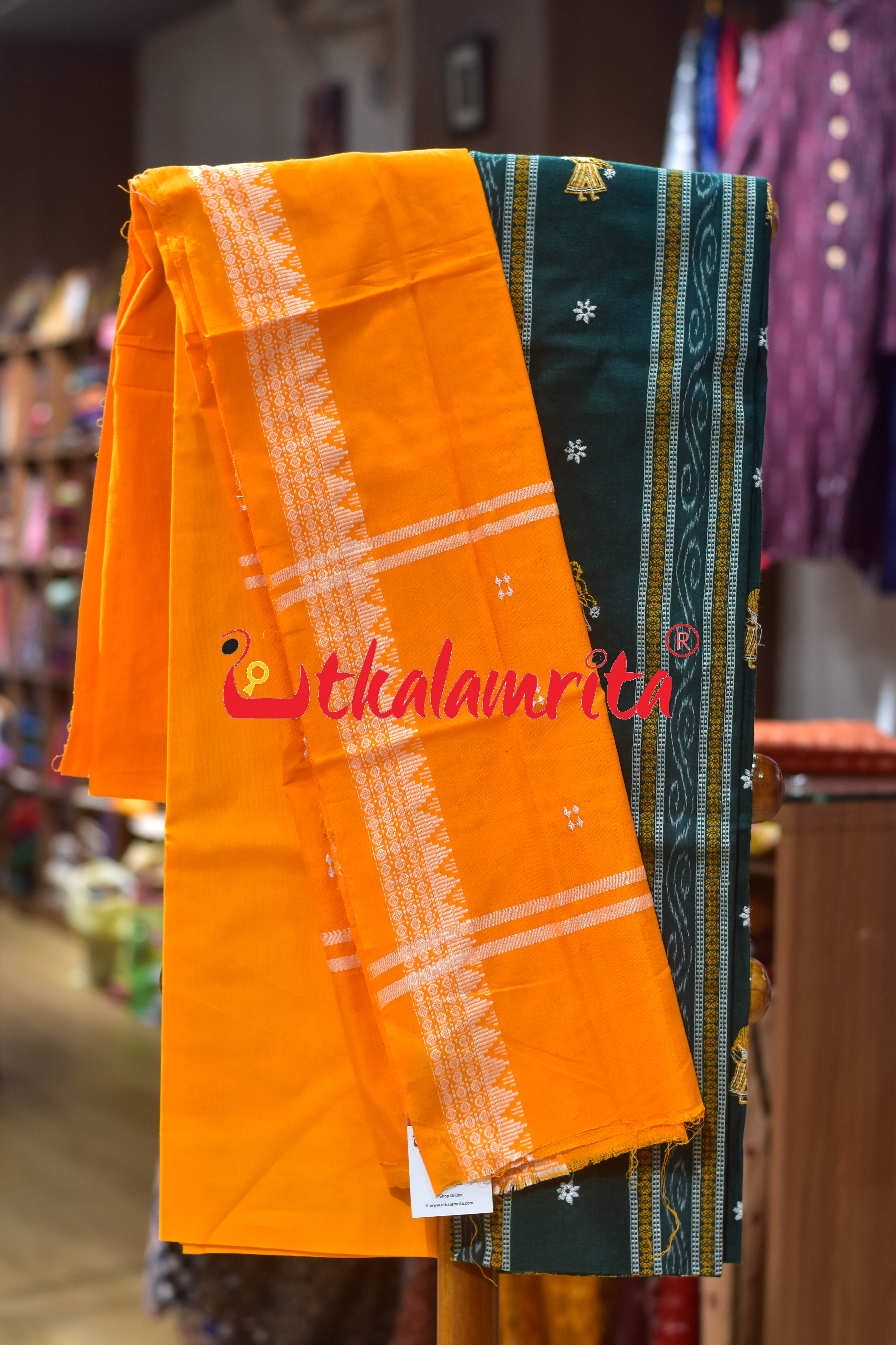 Deep Green Yellow Doll Bomkai Dress Set