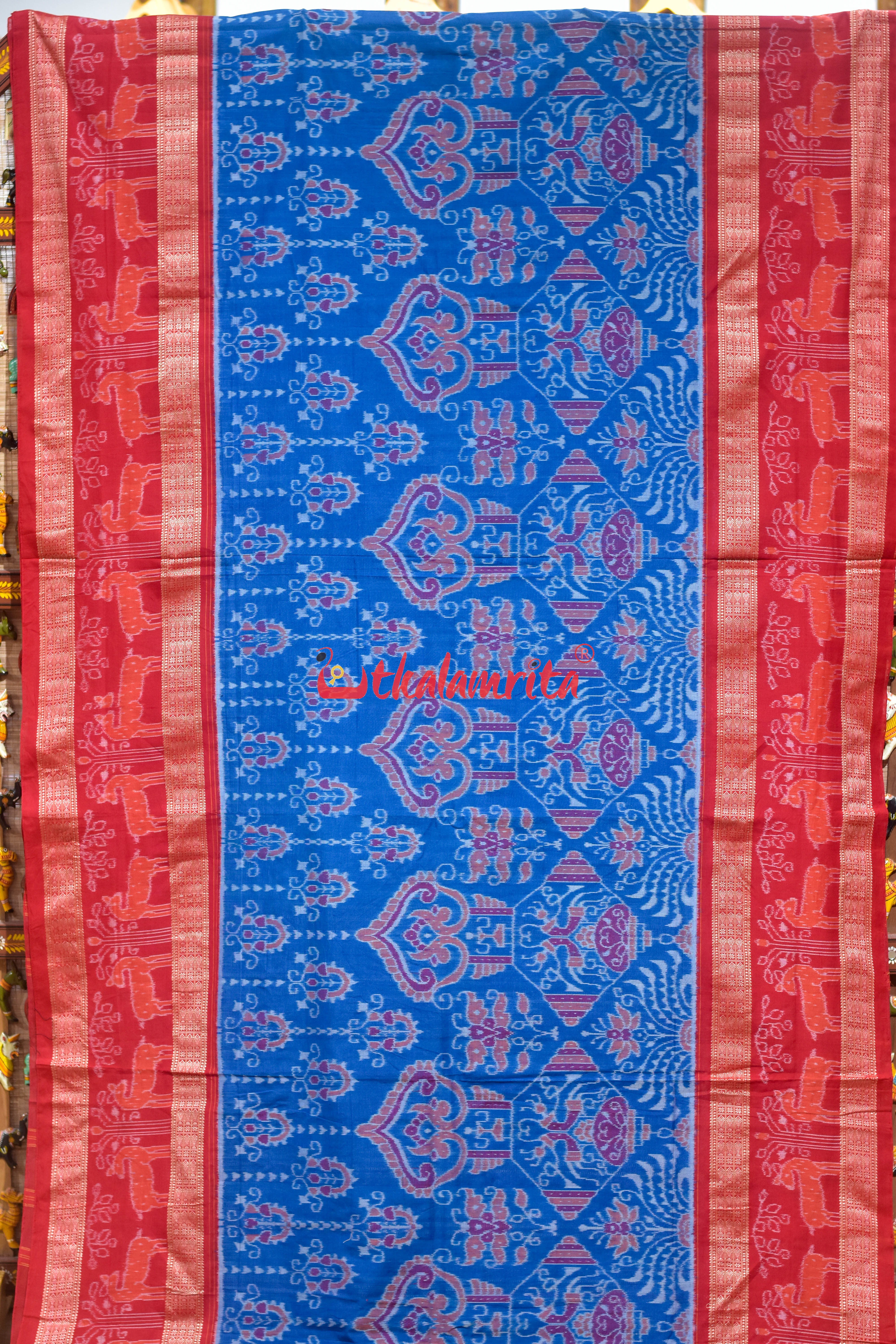 Blue Red Sankha Sambalpuri Cotton Saree
