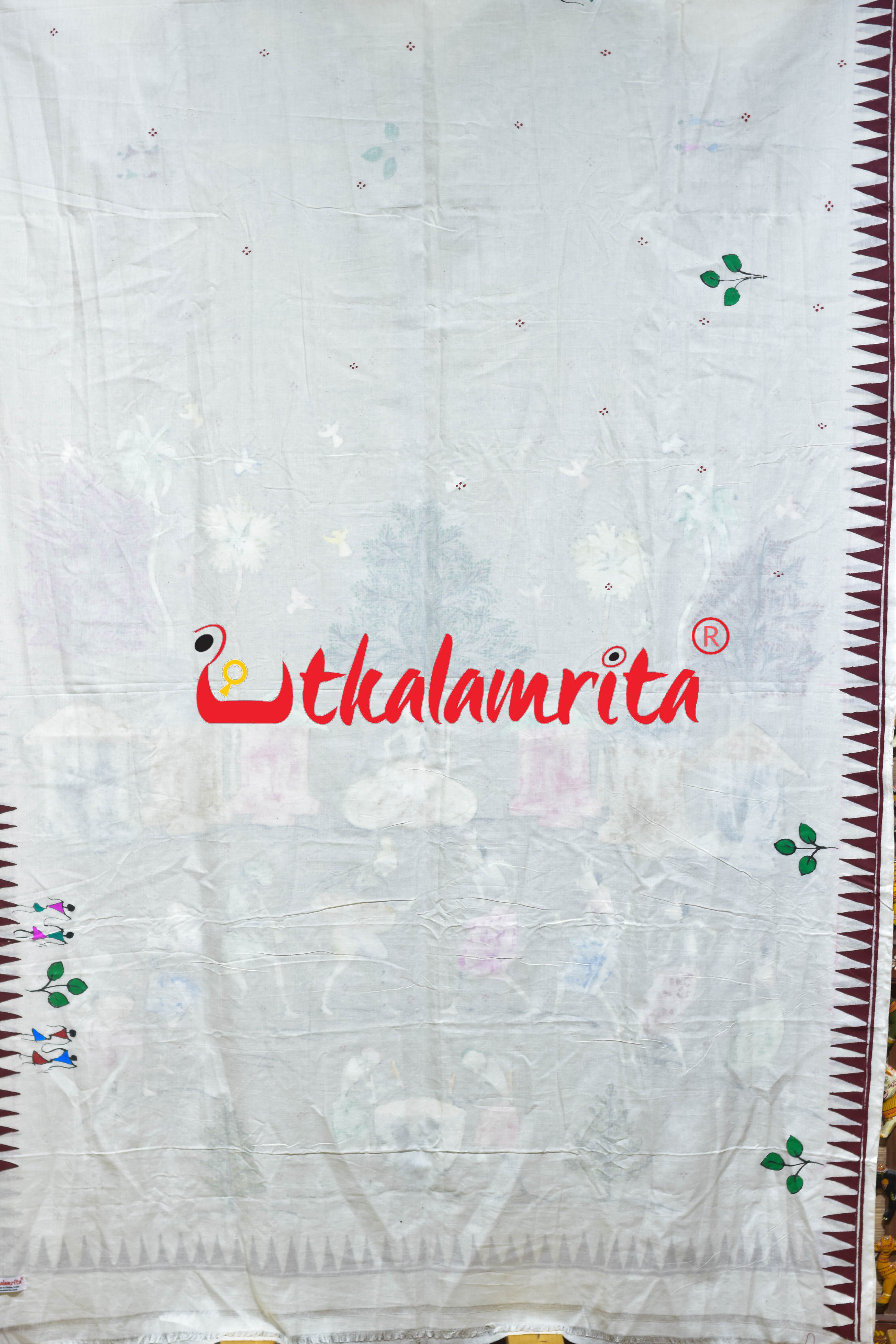 White Big Tribals Pattachitra Cotton Saree