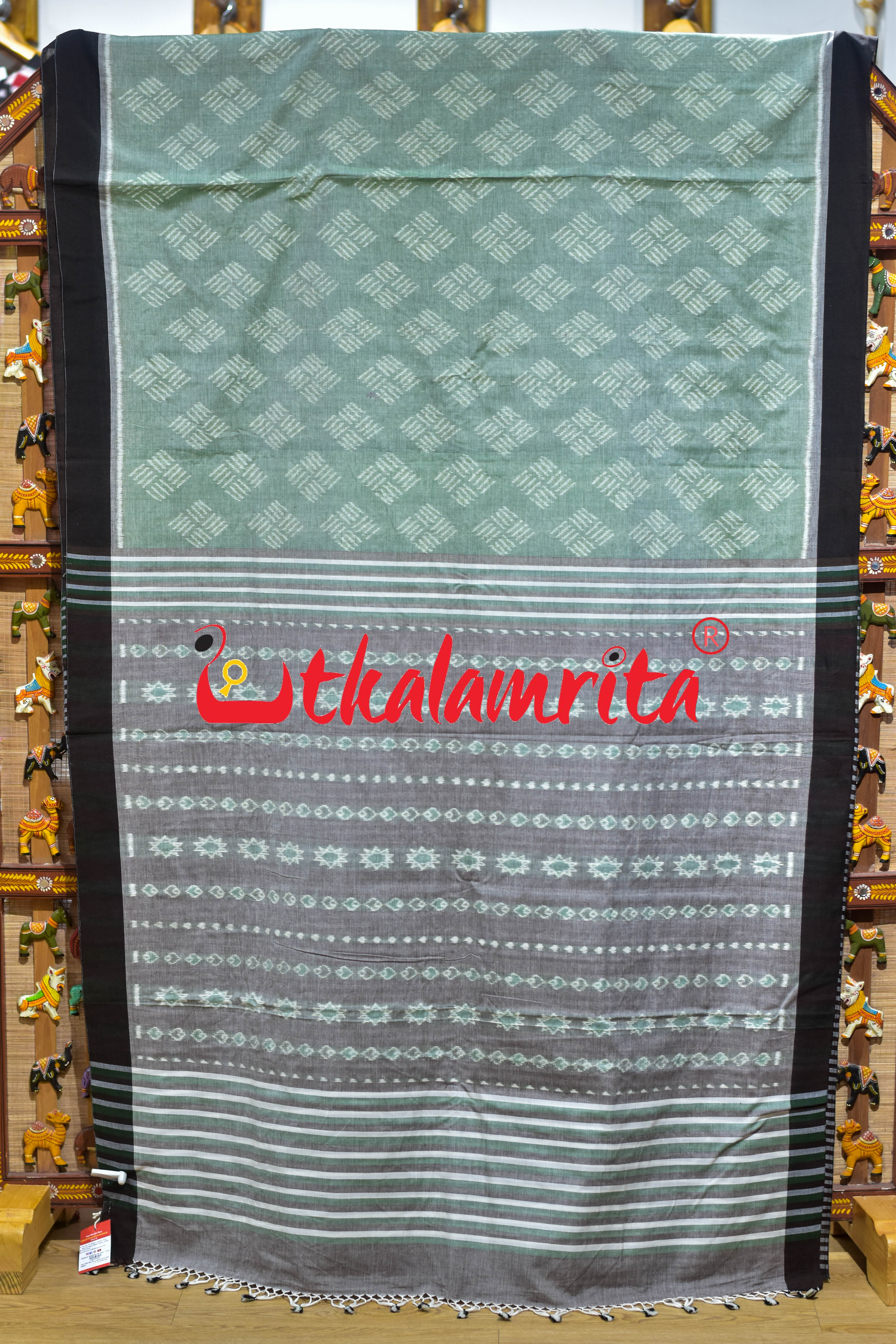 Gaara Thikiri Mint Green Khandua Cotton Saree