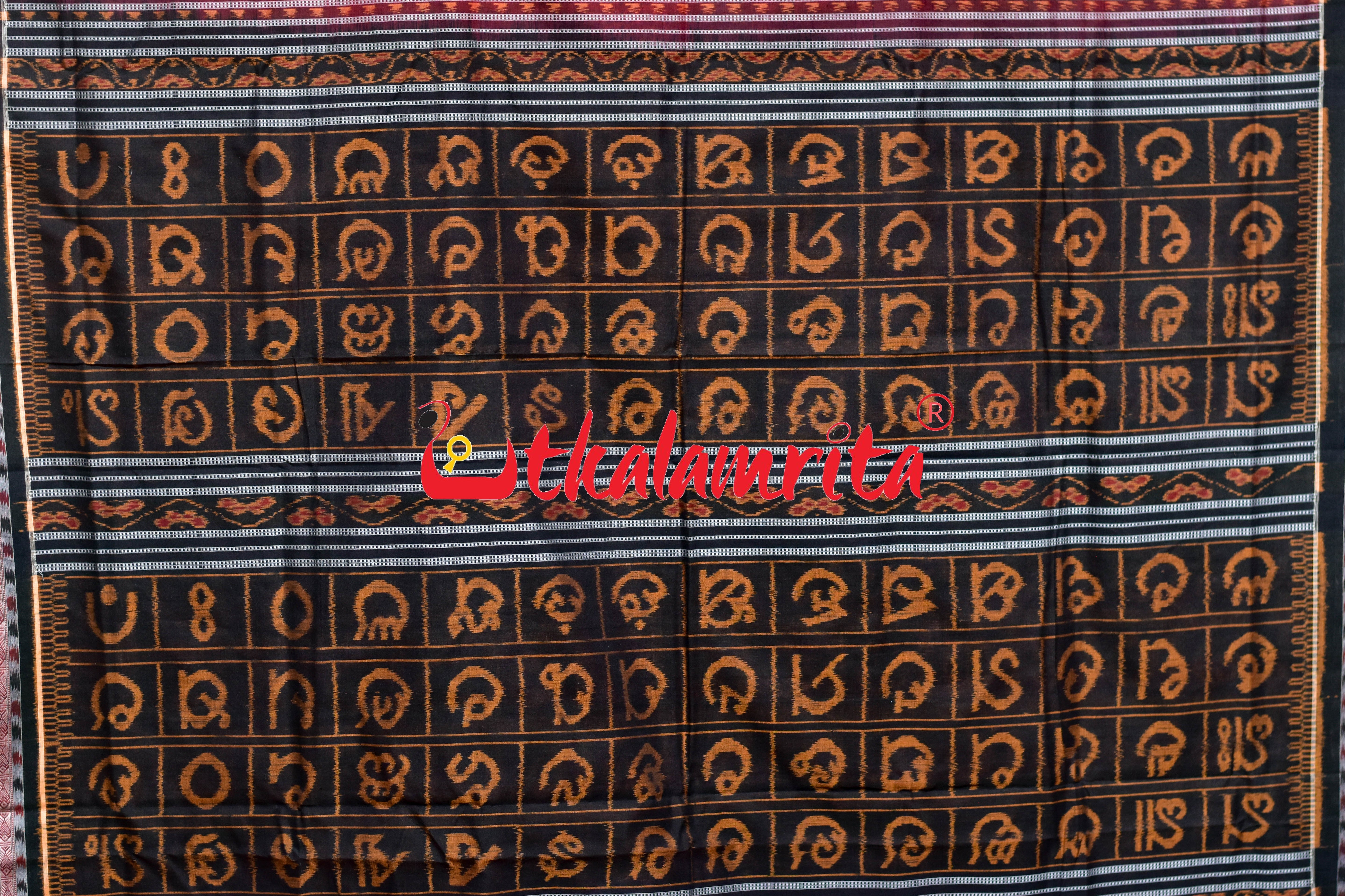 Red Odia Alphabets Sambalpuri Cotton Saree