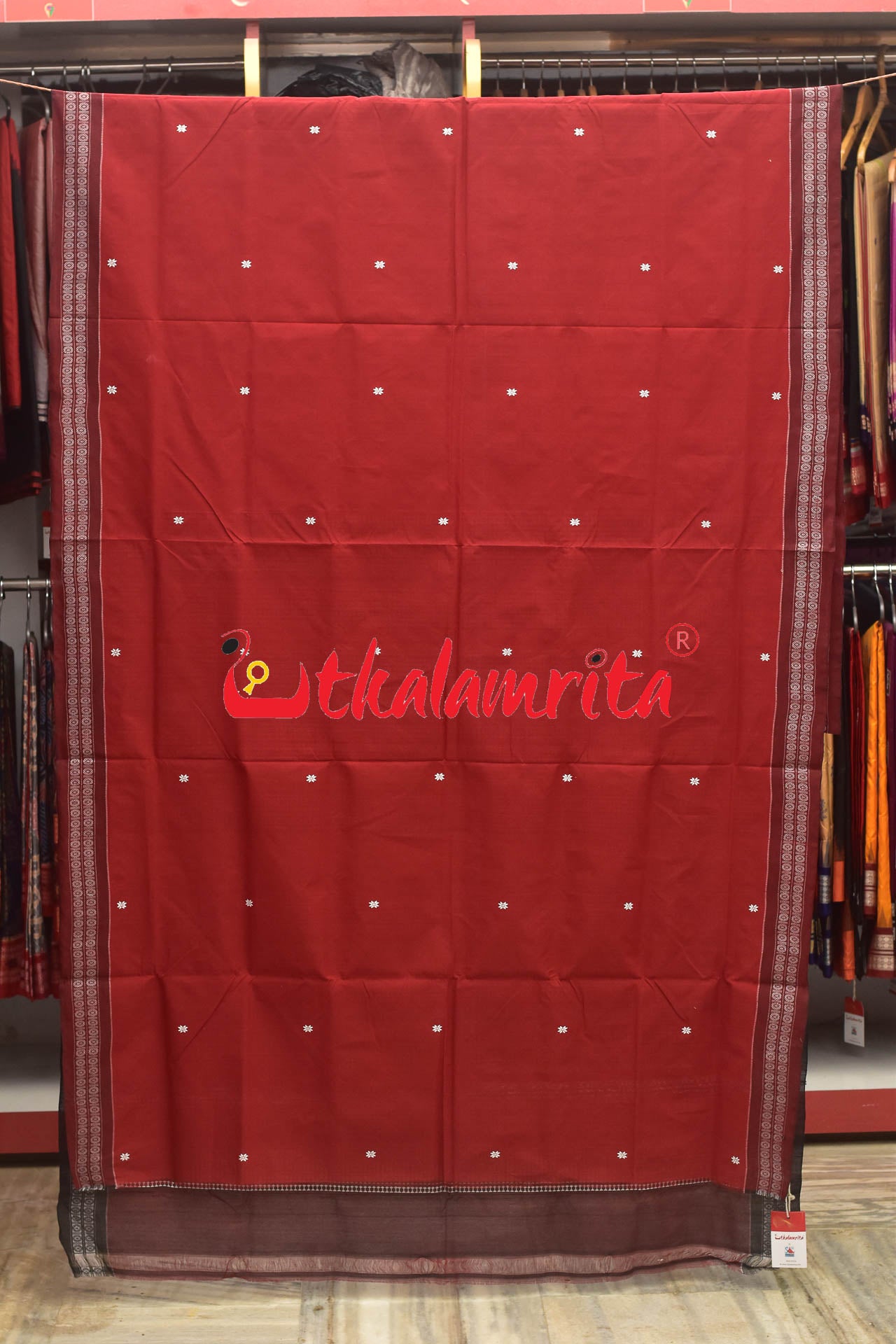 Red Black Baadi Jaala Cotton Rudraksha Border Saree