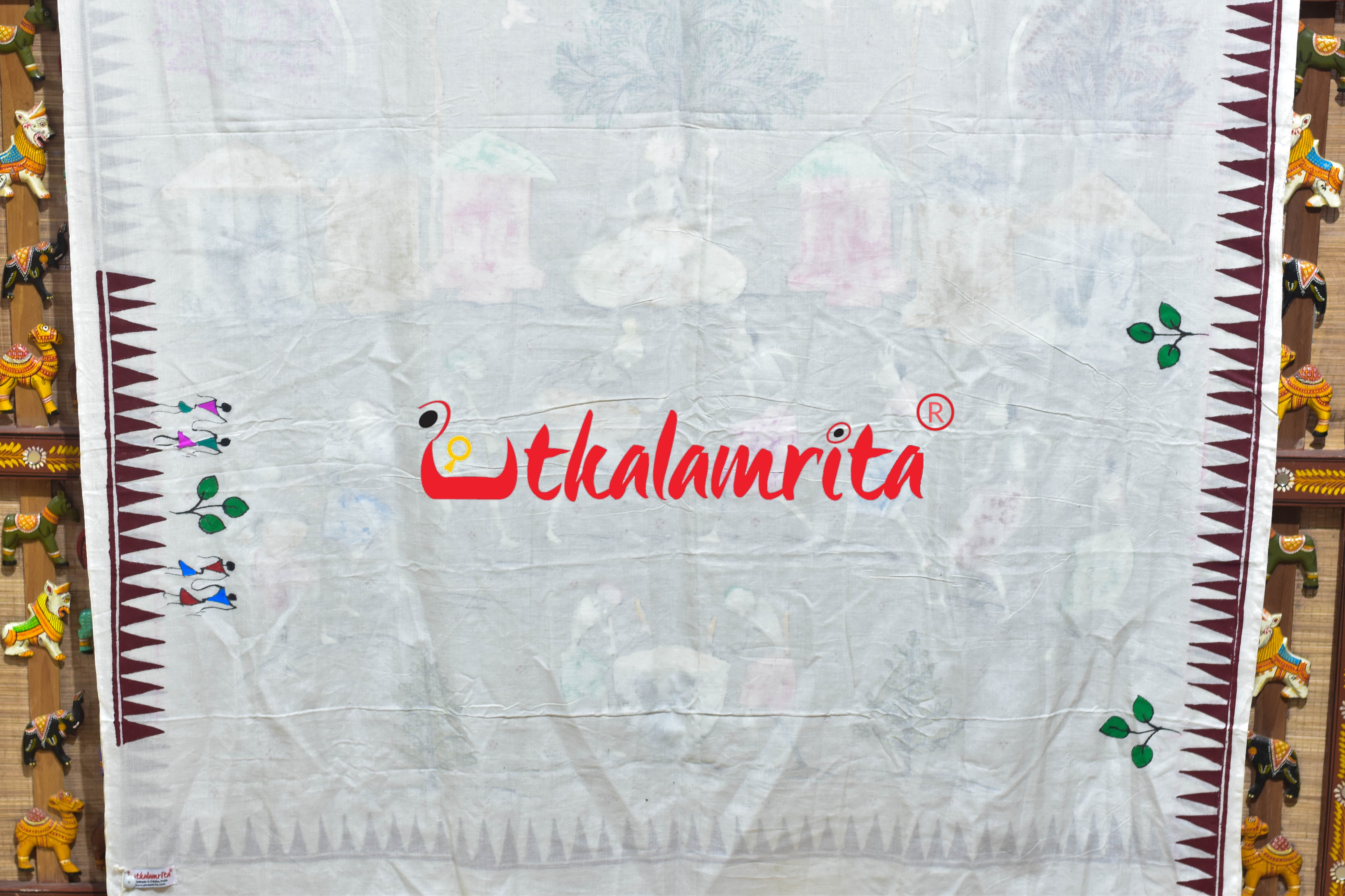 White Big Tribals Pattachitra Cotton Saree