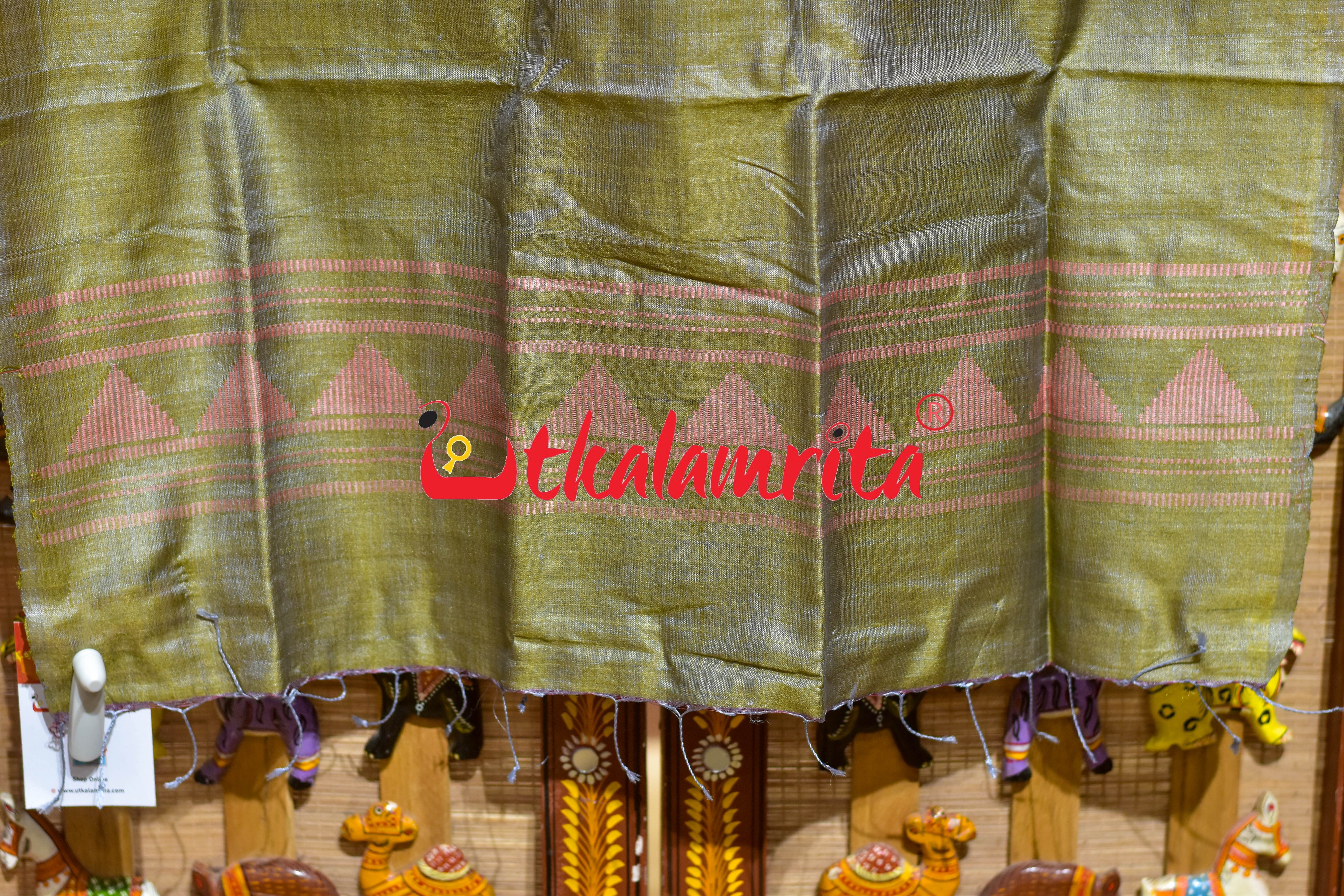 Light Brown Peach Dongria Tussar Silk (Stole)