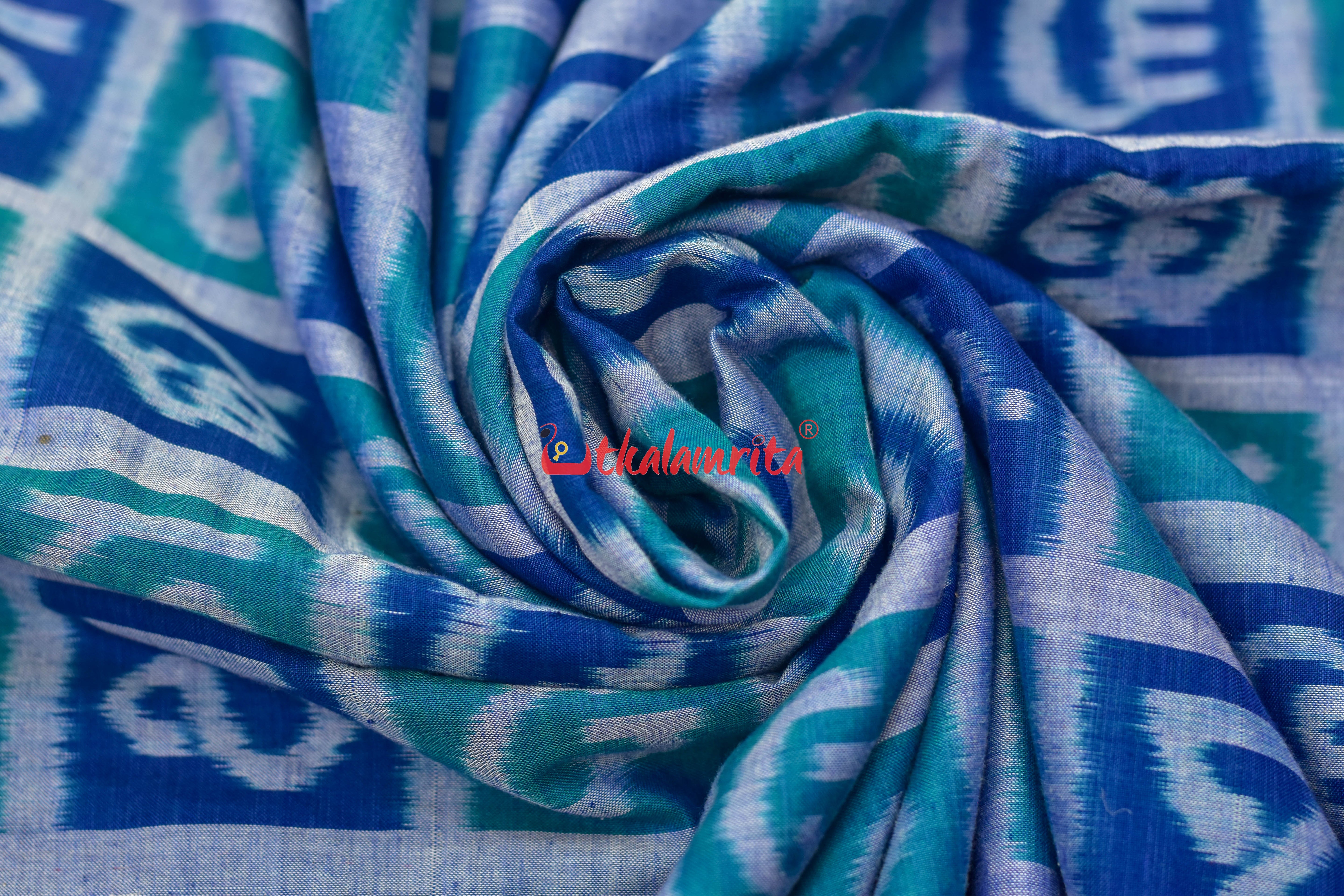 Odia Alphabet Blue Teal Sambalpuri Cotton (Fabric)
