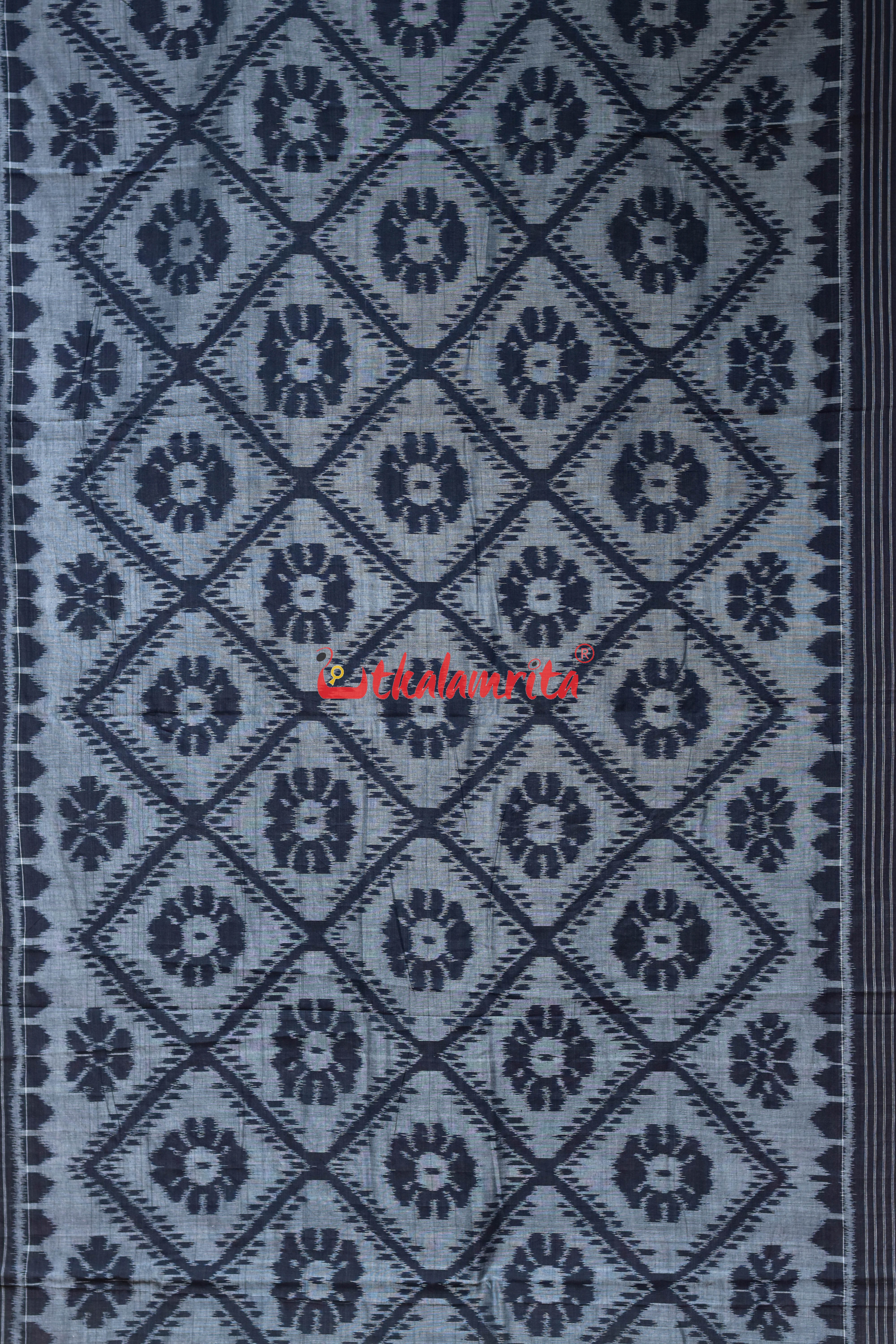 Grey Black Bada Phula Khandua Cotton Saree