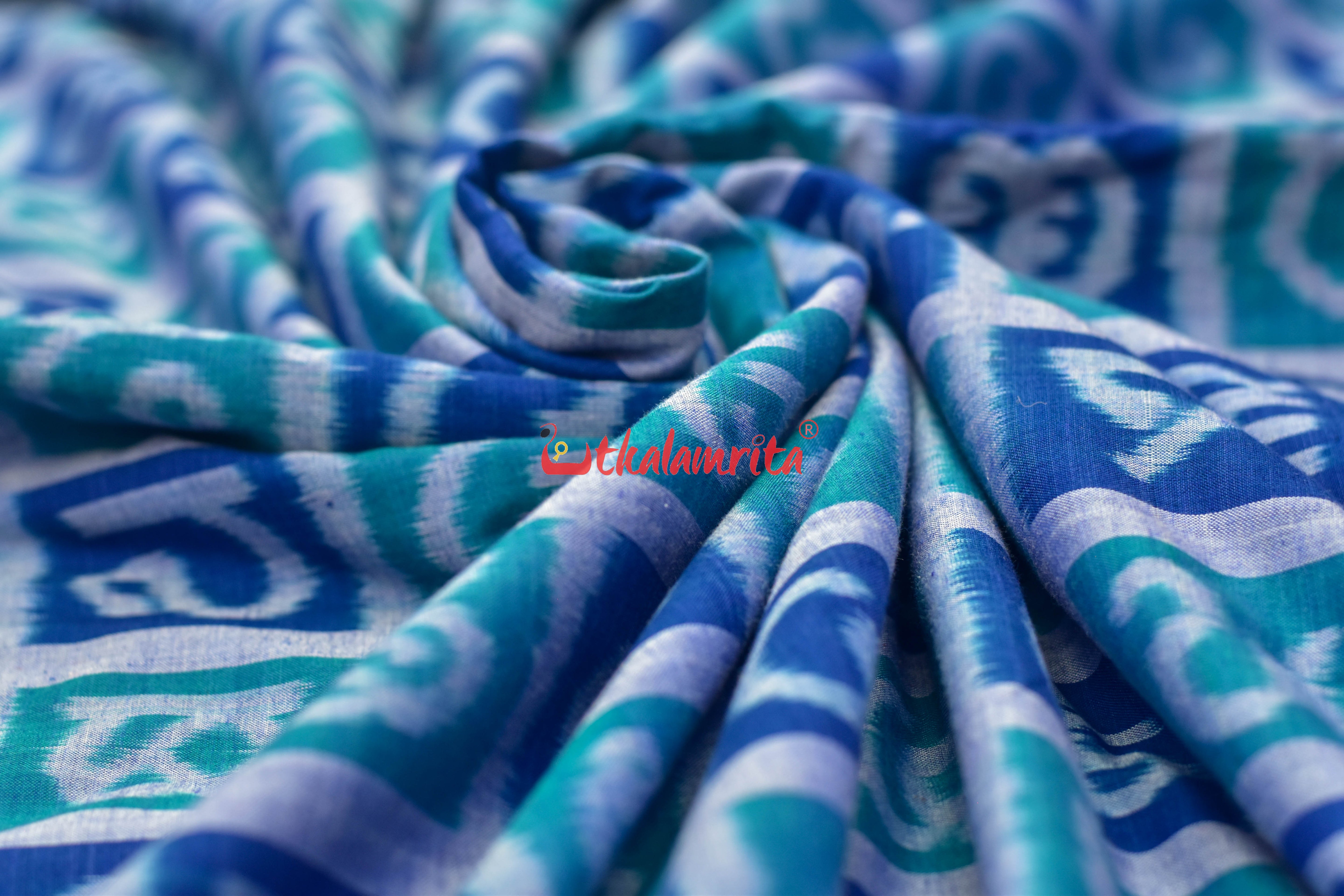 Odia Alphabet Blue Teal Sambalpuri Cotton (Fabric)