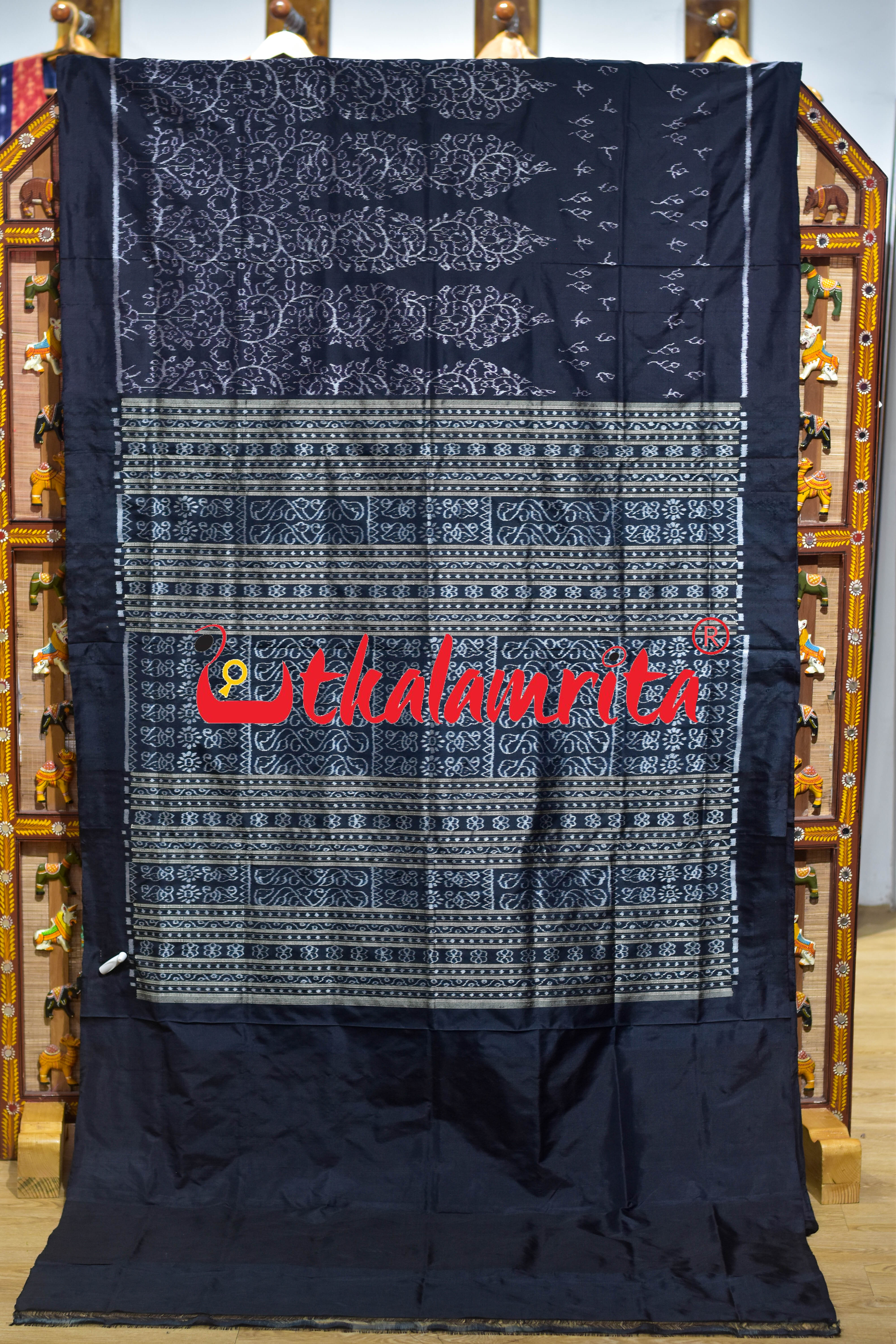 Black White Dhadi Lata Sambalpuri Silk Saree