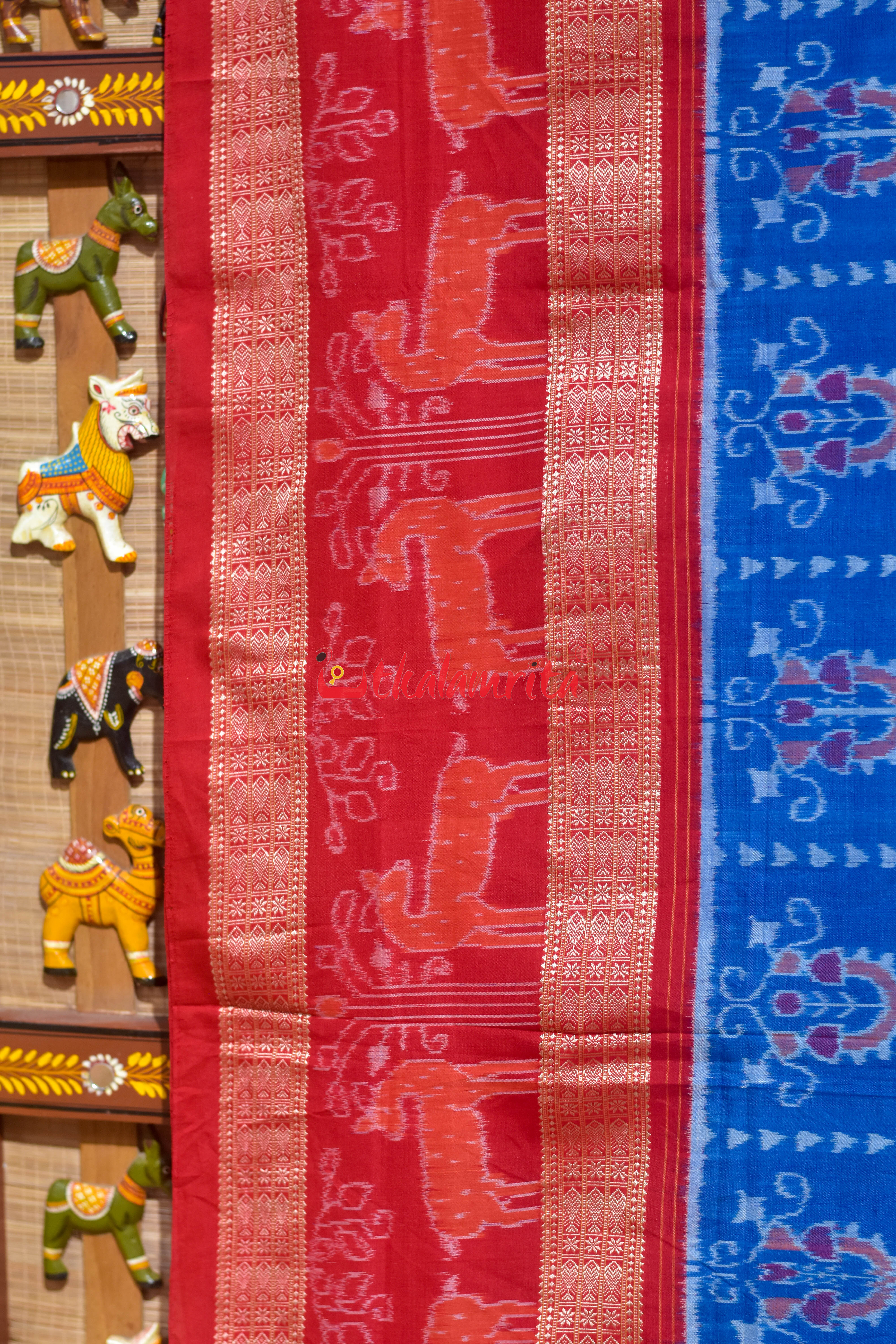 Blue Red Sankha Sambalpuri Cotton Saree