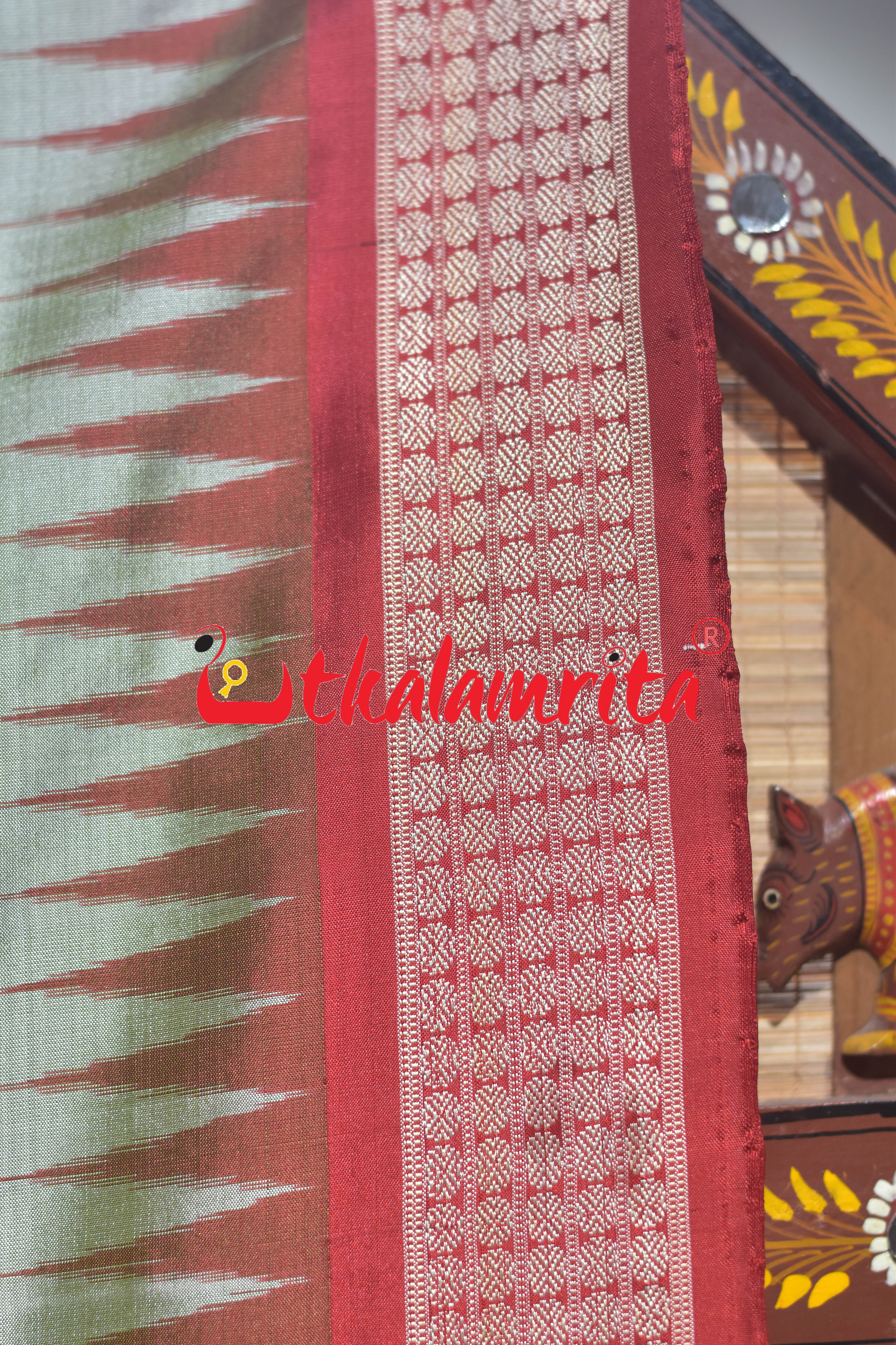 Grey Red Tribal Doll Bomkai Silk Saree