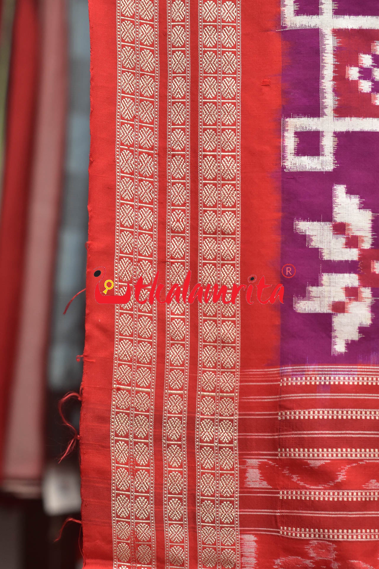 Purple Red Sambalpuri Joint Pasapali Silk Saree