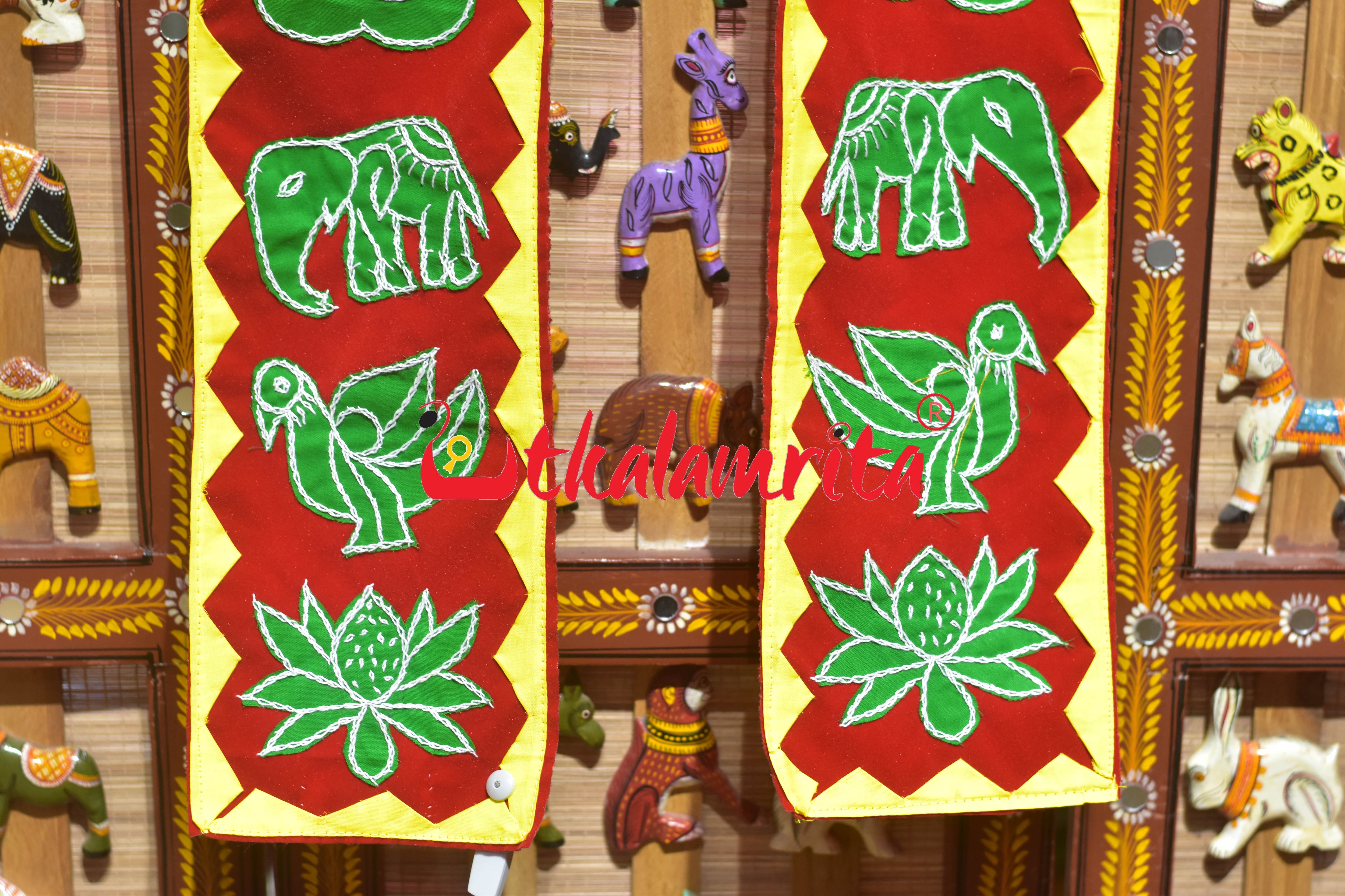 Green Heart,Elephant, Bird & Lotus with Red Pipili (Uttariya)