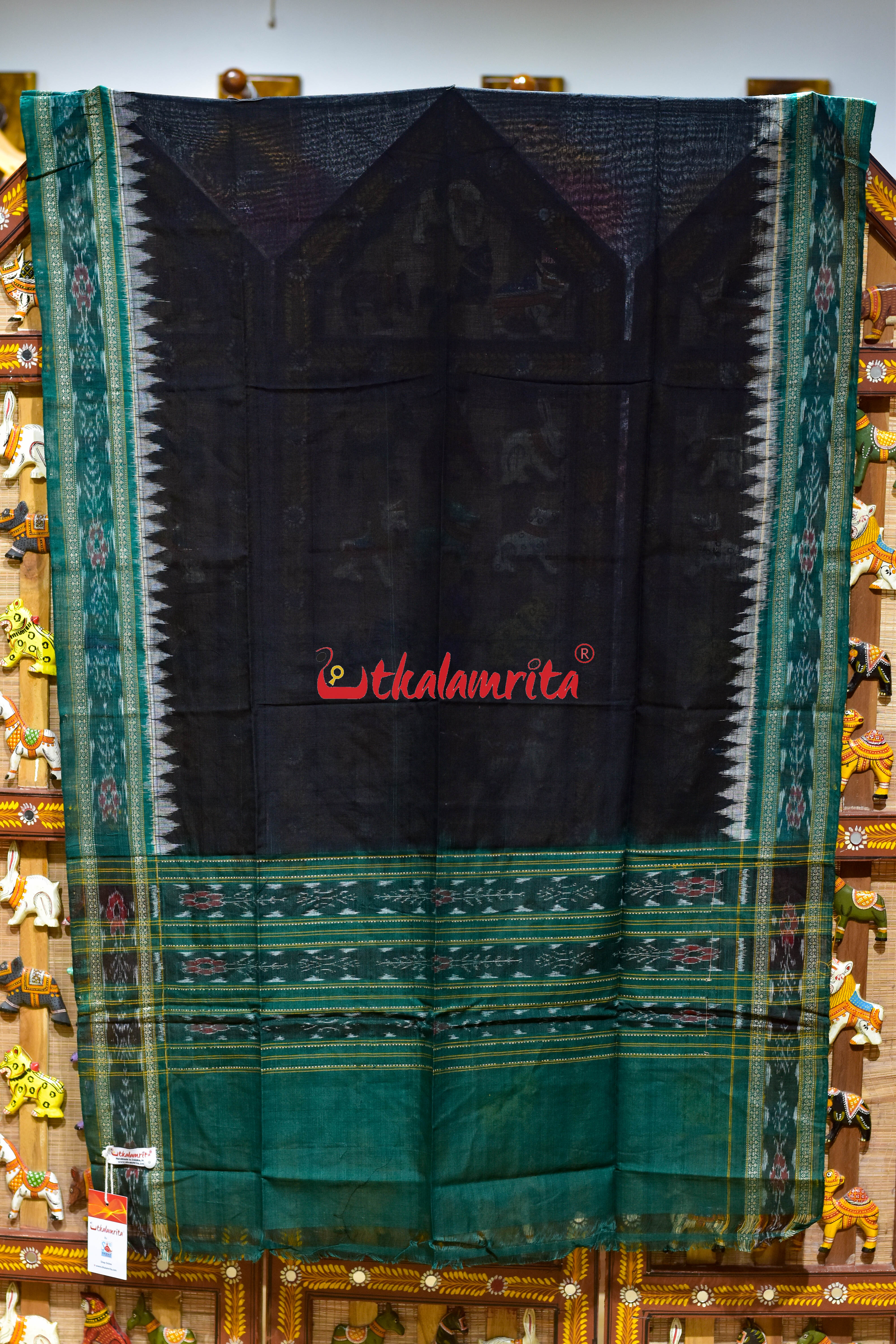 Black Green Flower Bandha Cotton (Dupatta)