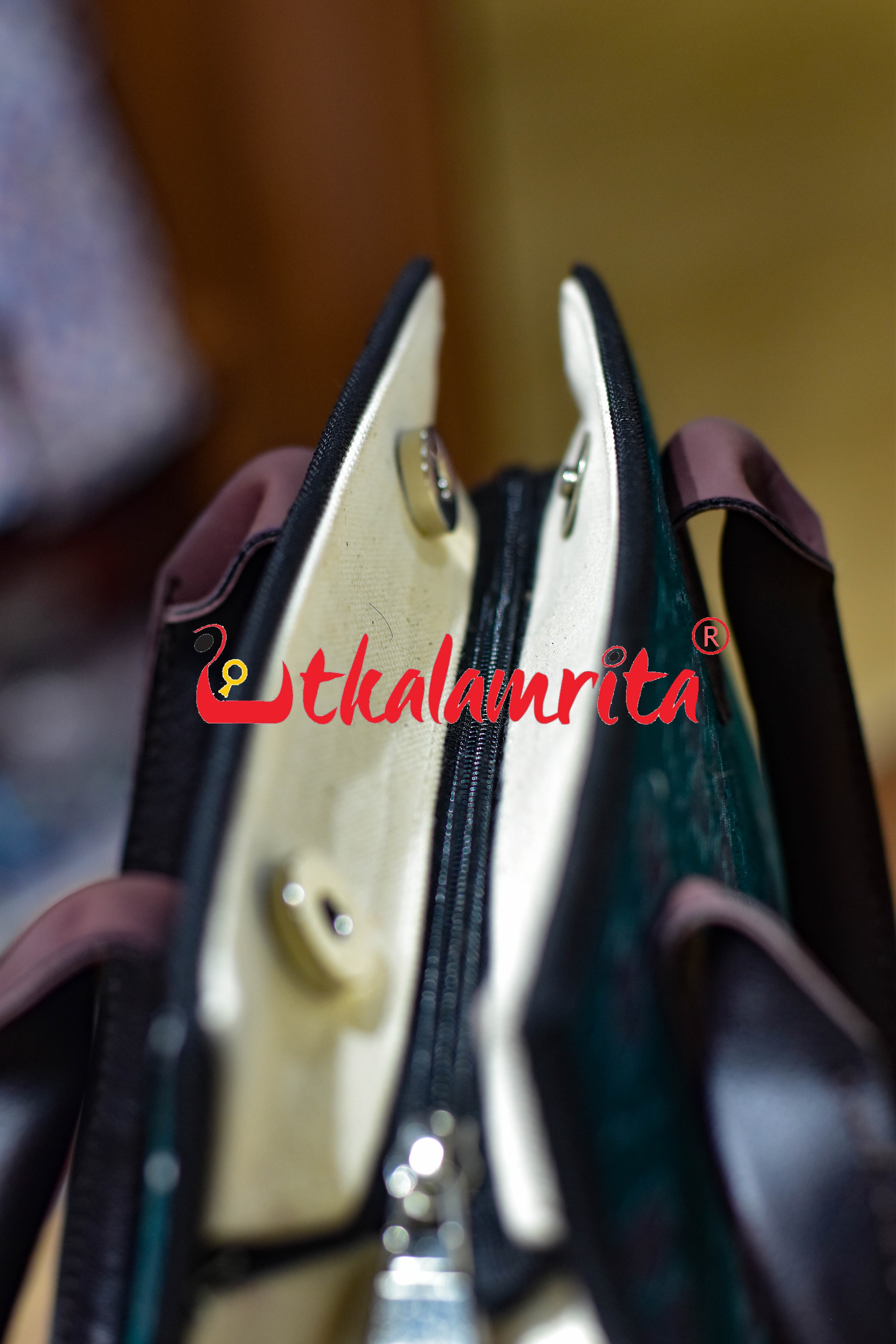 Green Phula Bandha Trapezium Vanity Bag