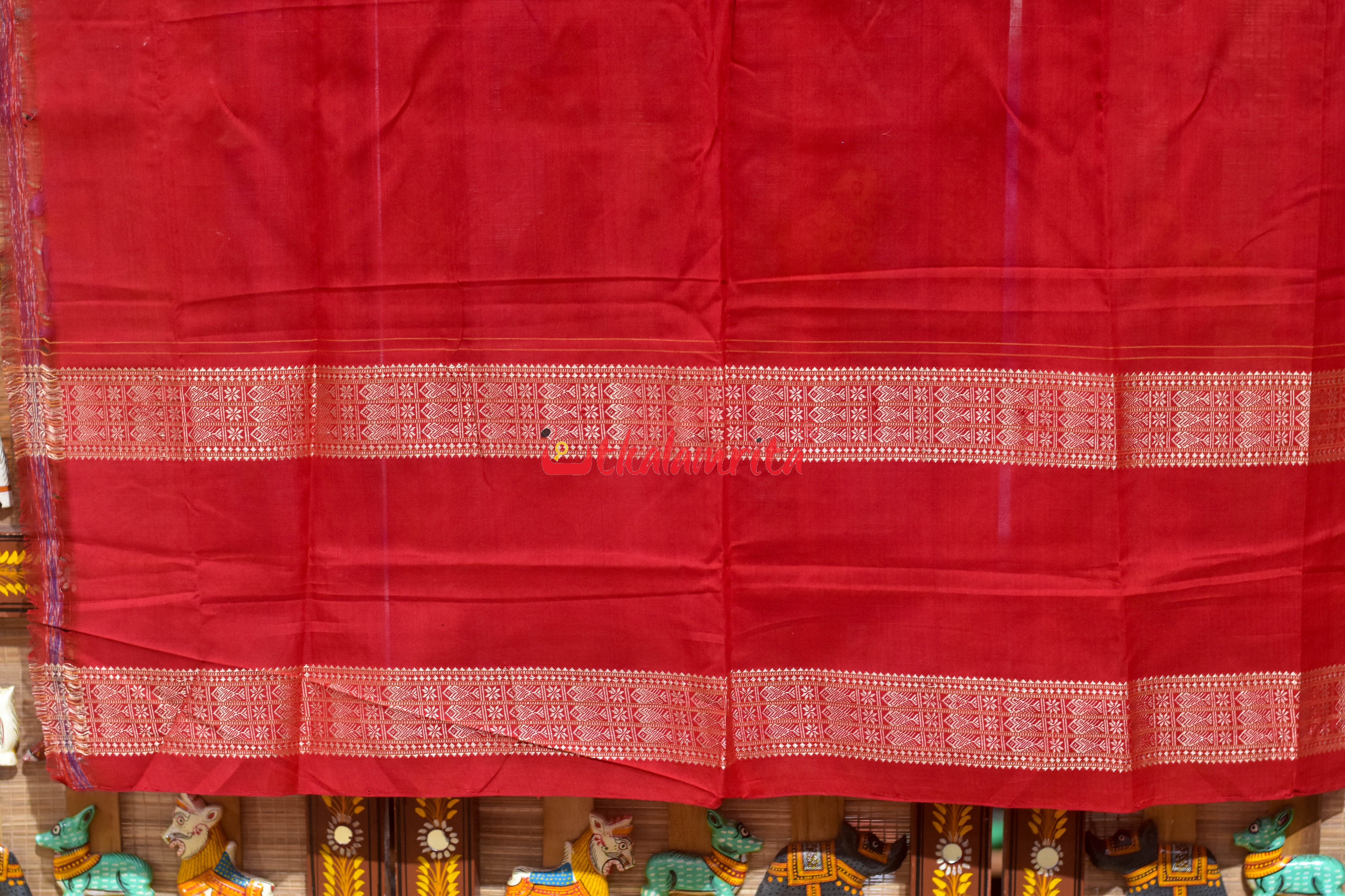 Blue Red Sankha Sambalpuri Cotton Saree