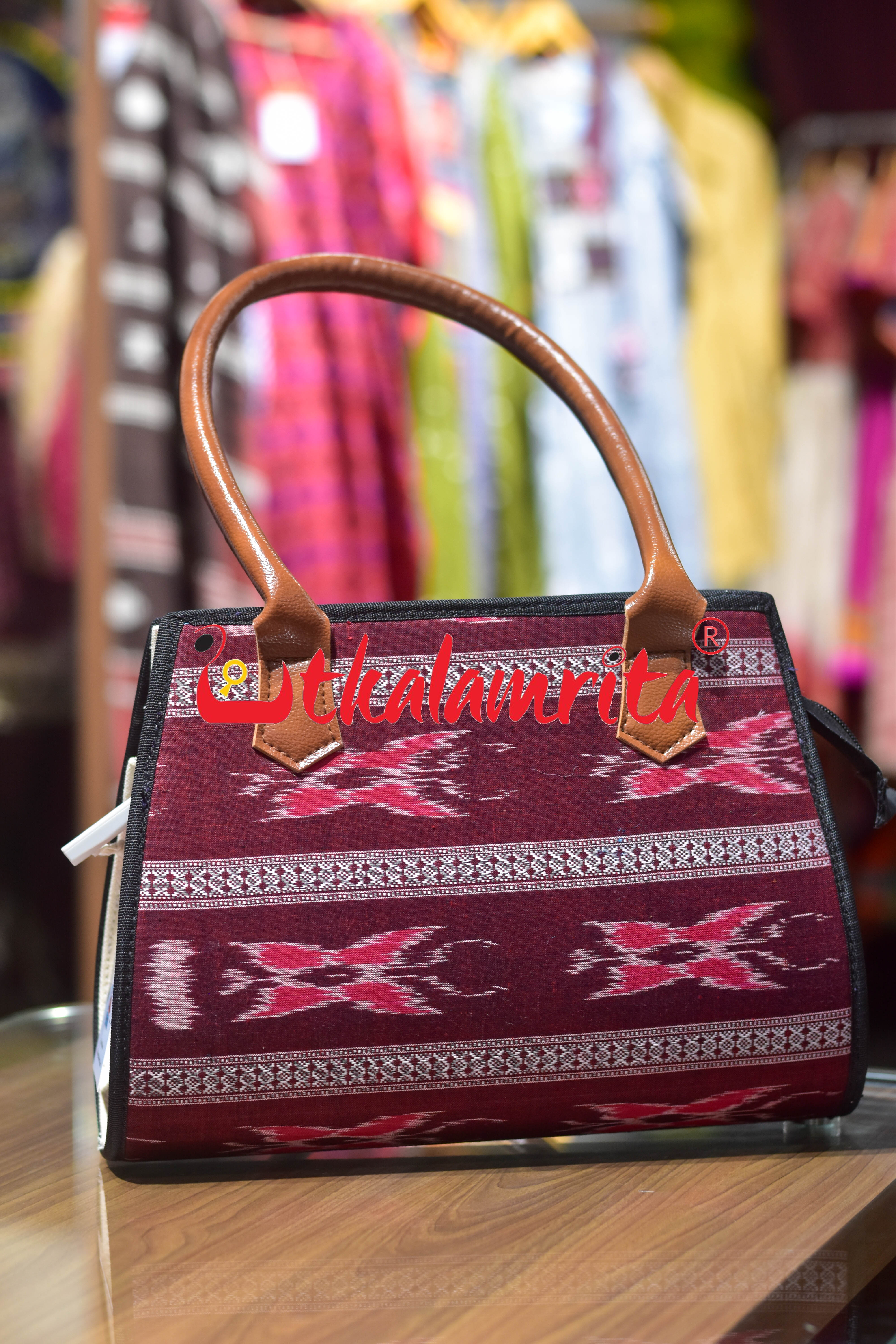 Maroon Butterfly Trapezium Vanity Bag