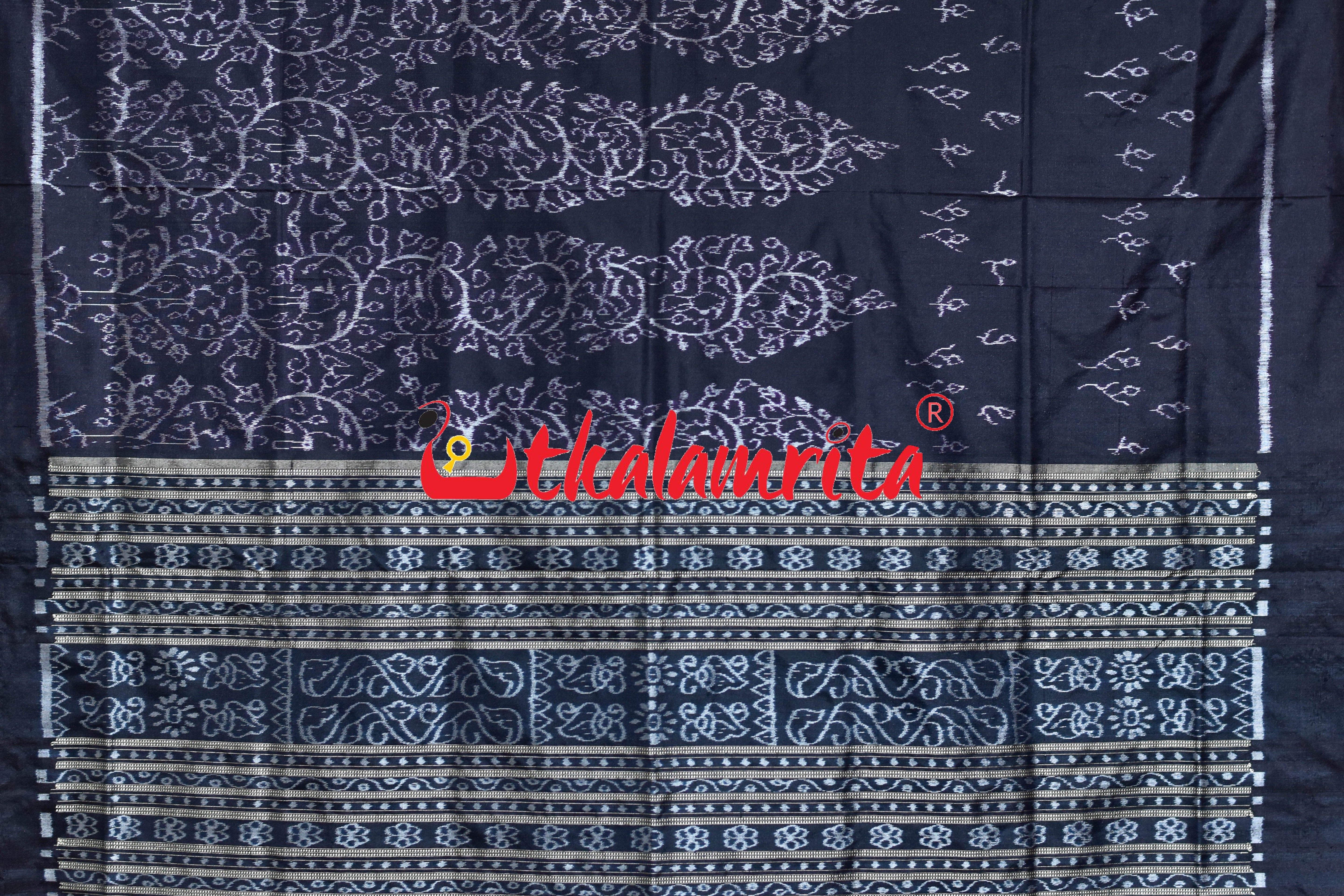 Black White Dhadi Lata Sambalpuri Silk Saree
