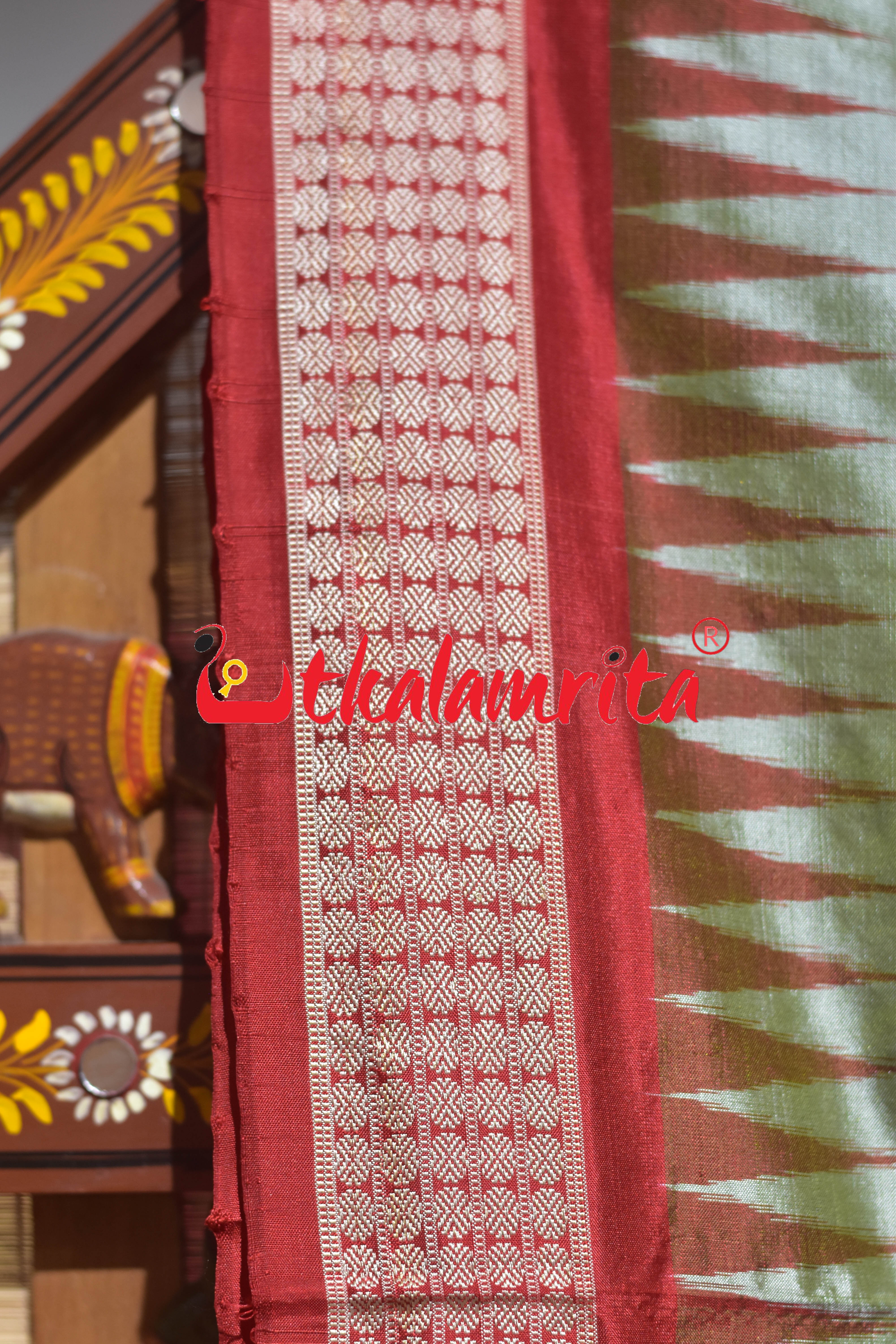 Grey Red Tribal Doll Bomkai Silk Saree