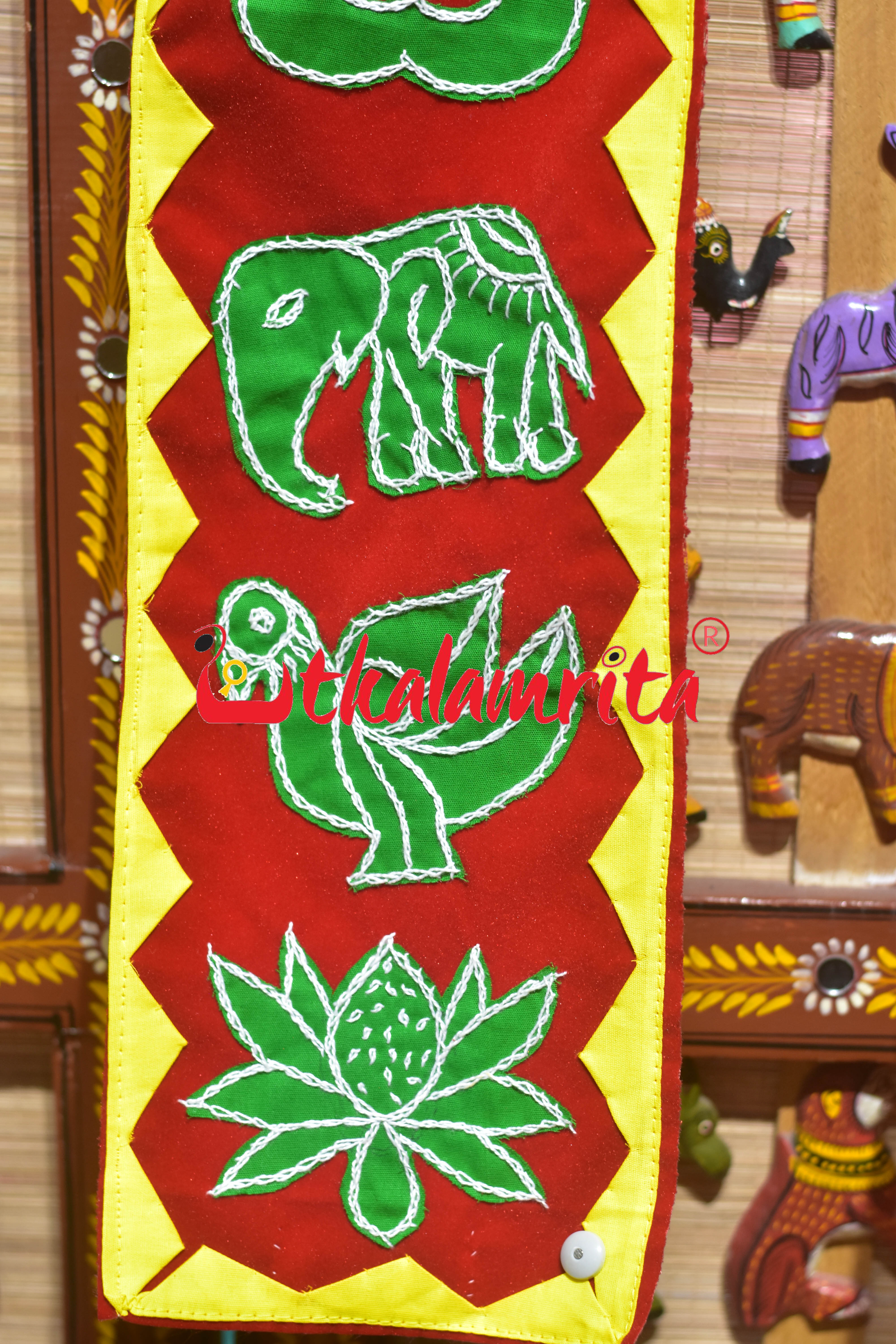 Green Heart,Elephant, Bird & Lotus with Red Pipili (Uttariya)