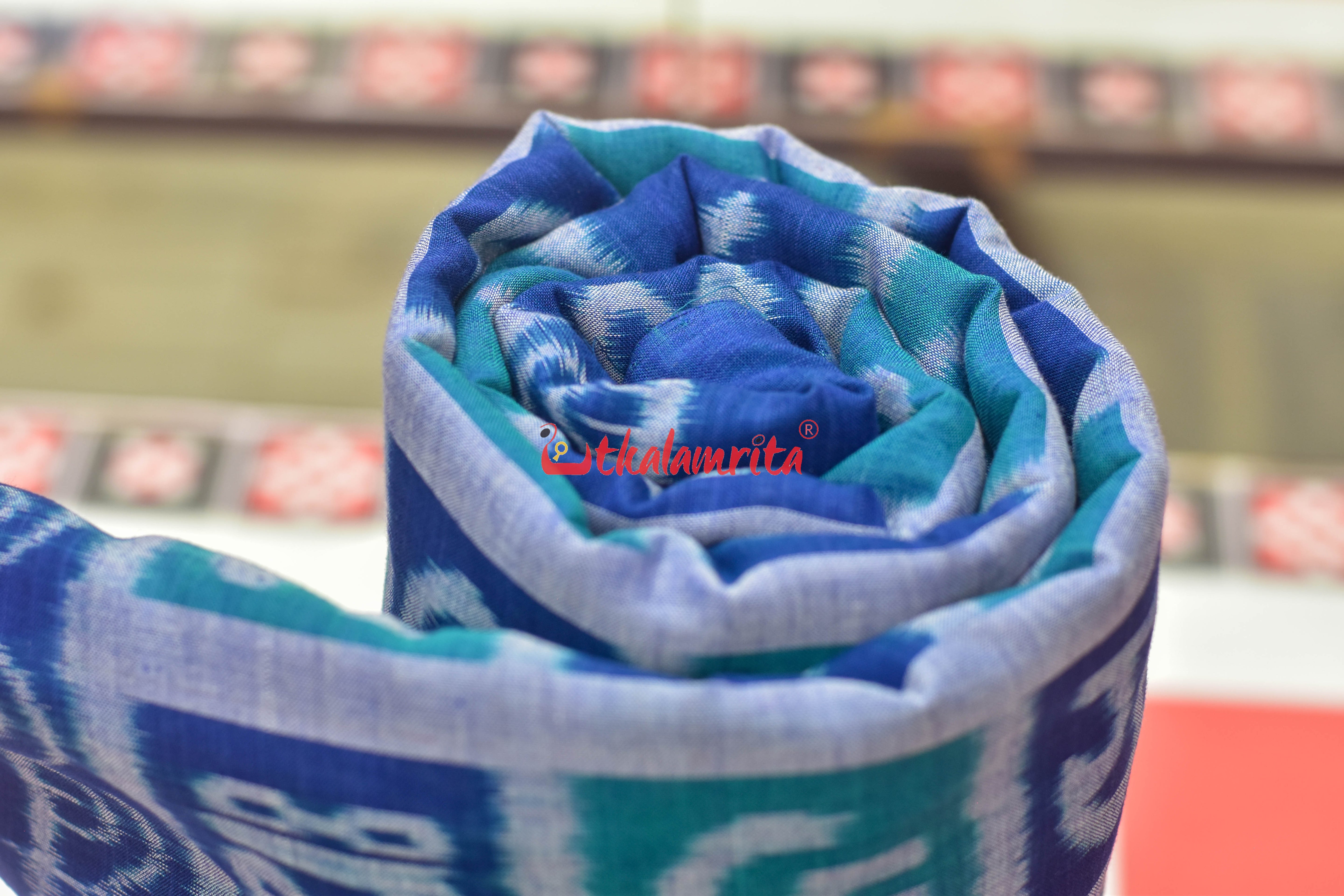 Odia Alphabet Blue Teal Sambalpuri Cotton (Fabric)