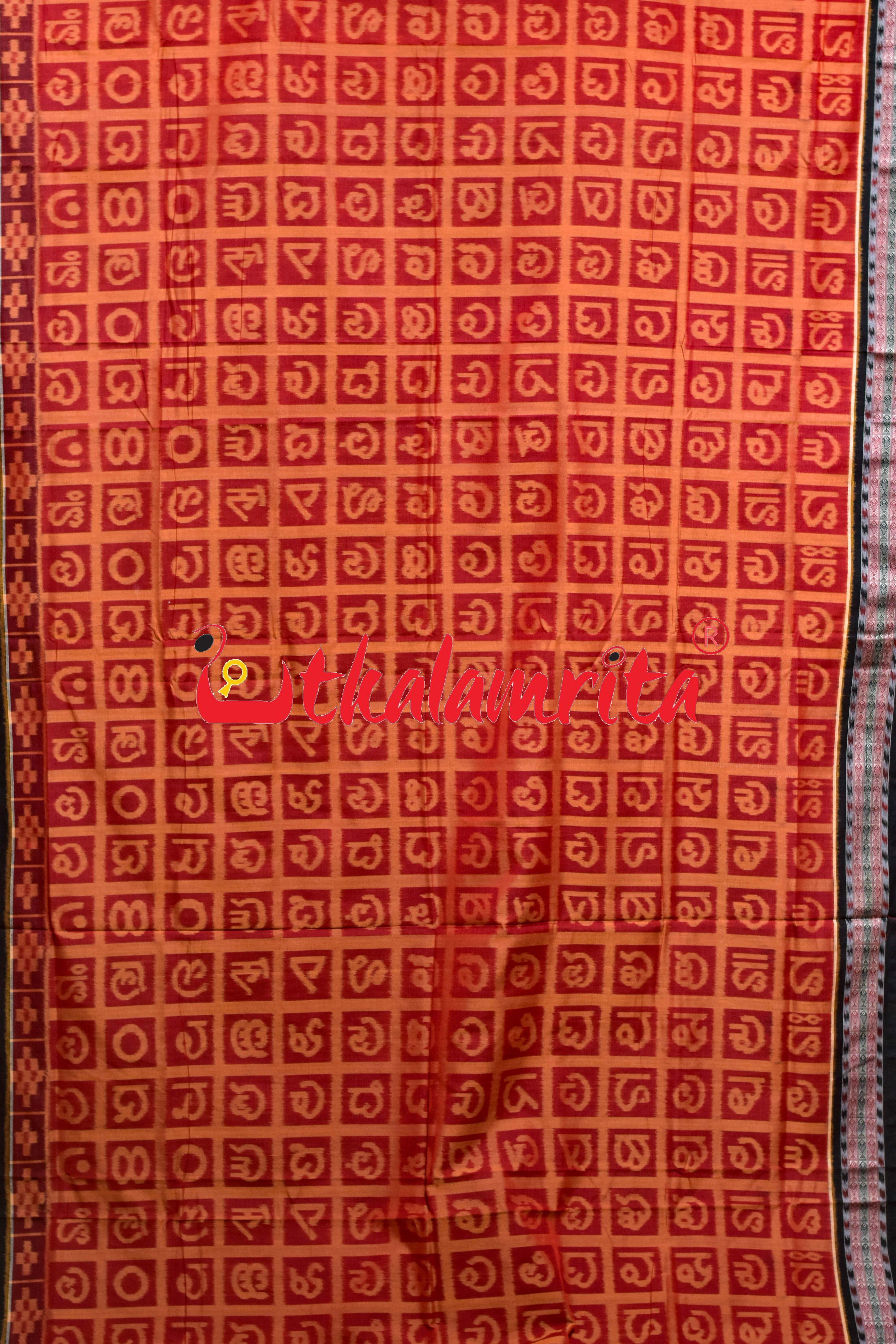 Red Odia Alphabets Sambalpuri Cotton Saree