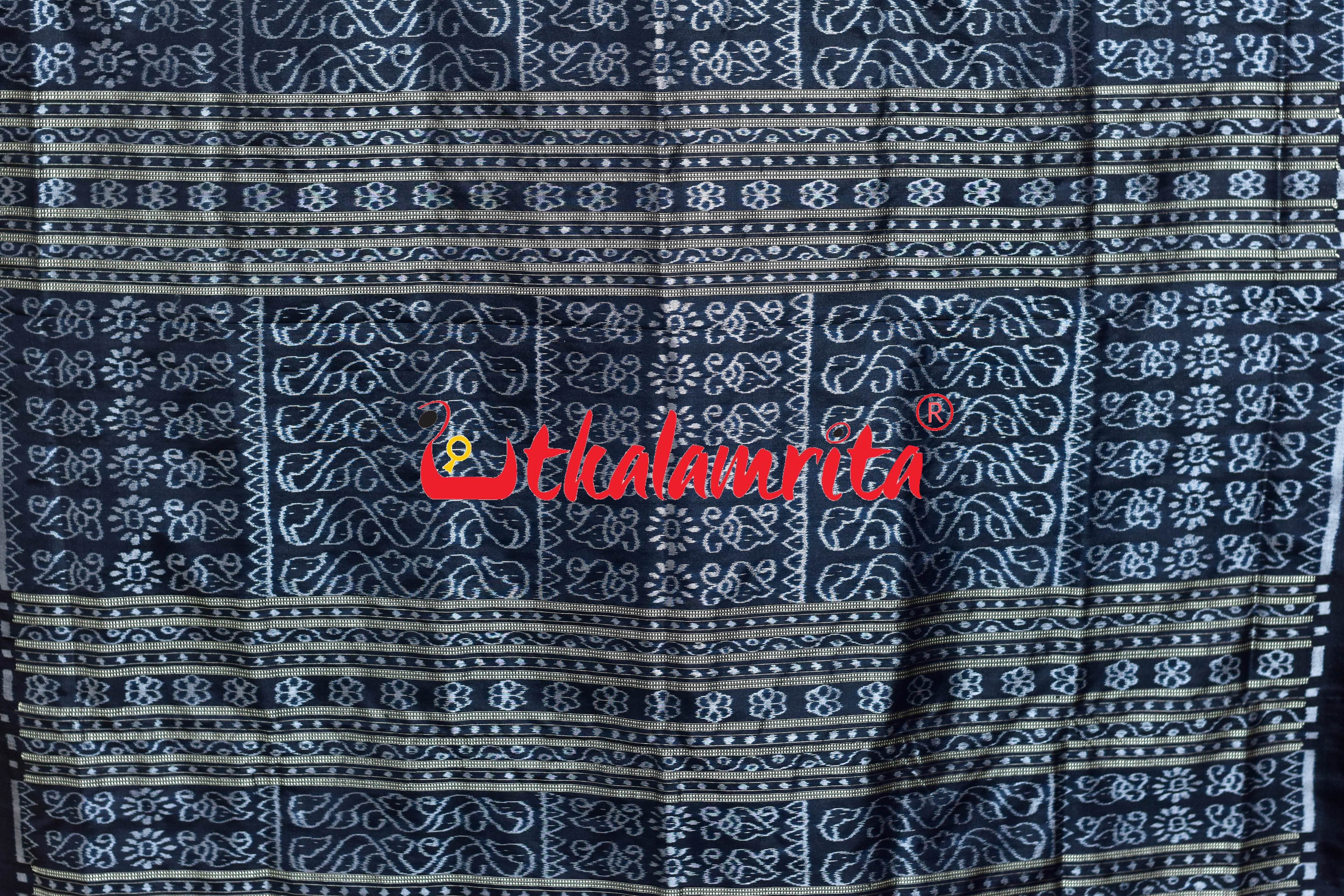 Black White Dhadi Lata Sambalpuri Silk Saree