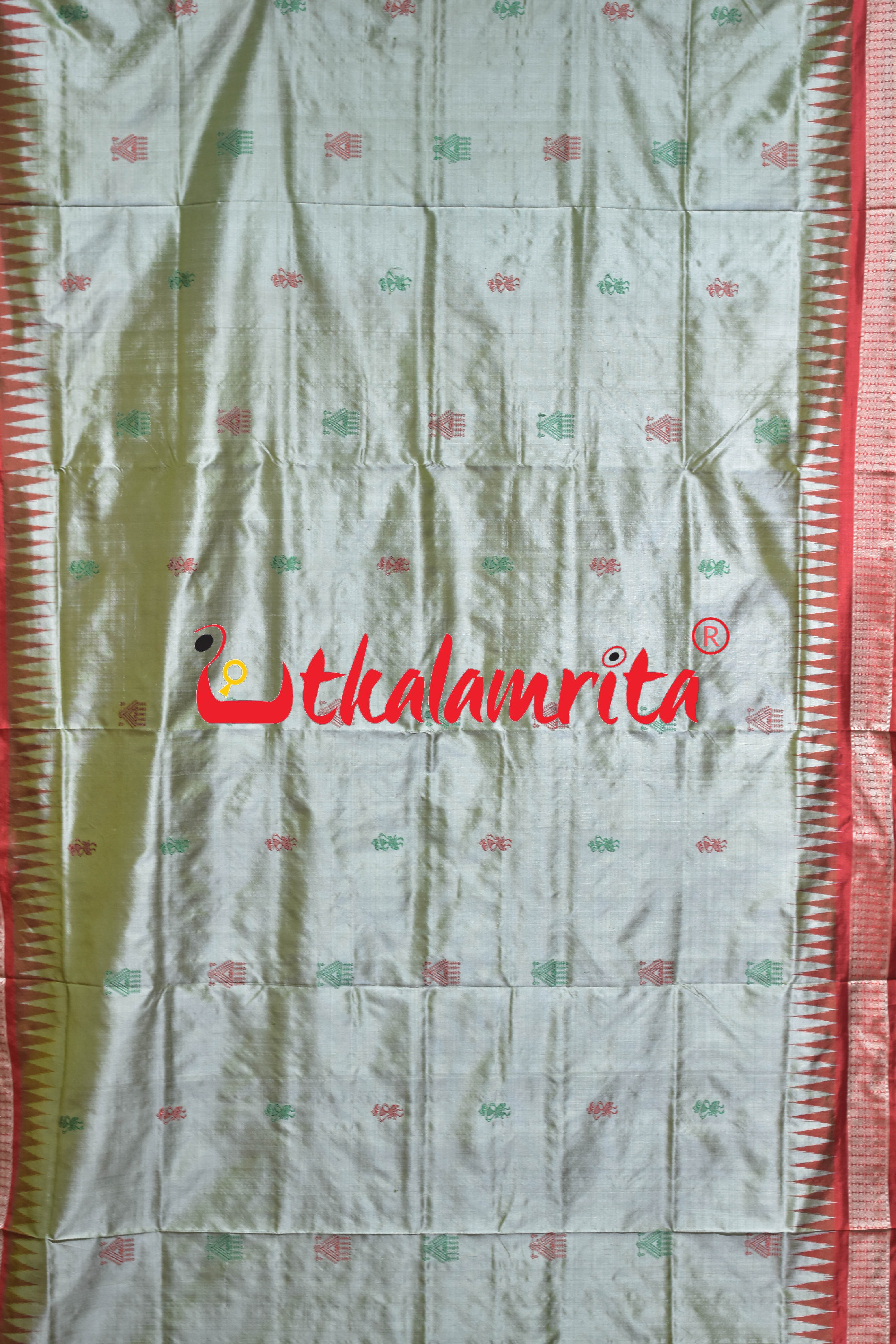 Grey Red Tribal Doll Bomkai Silk Saree
