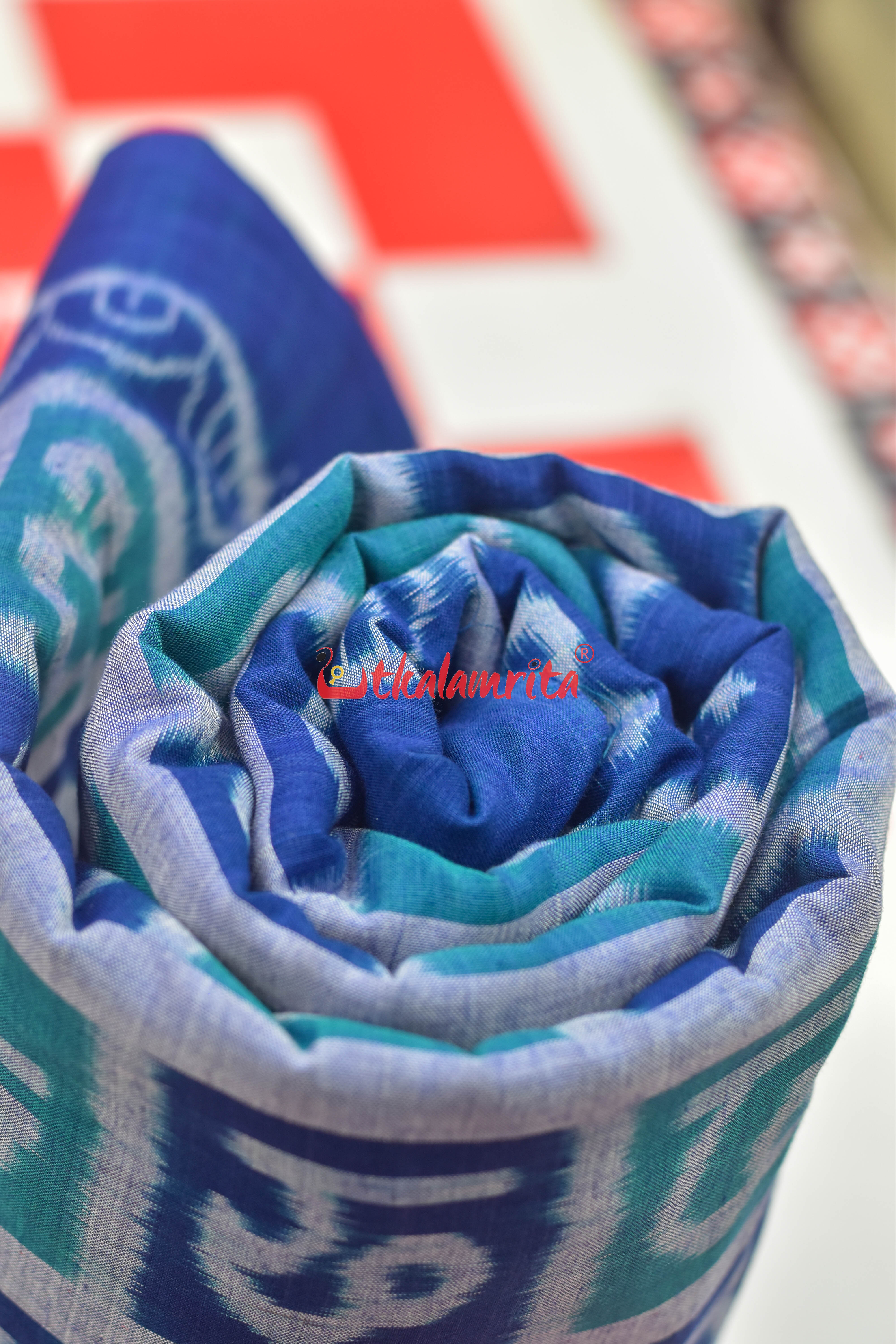 Odia Alphabet Blue Teal Sambalpuri Cotton (Fabric)