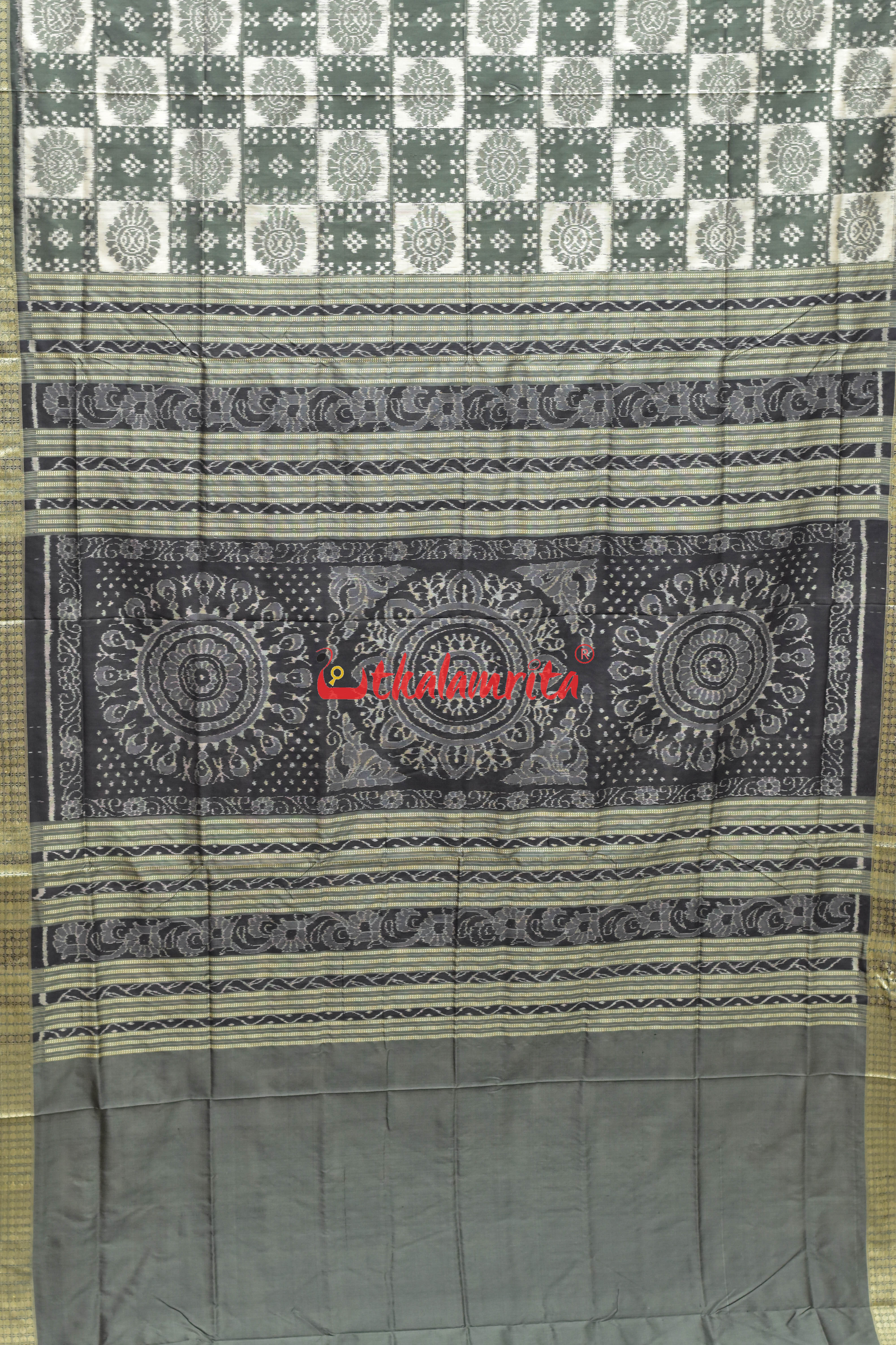 Flint Grey Pasapali Sambalpuri Silk Saree