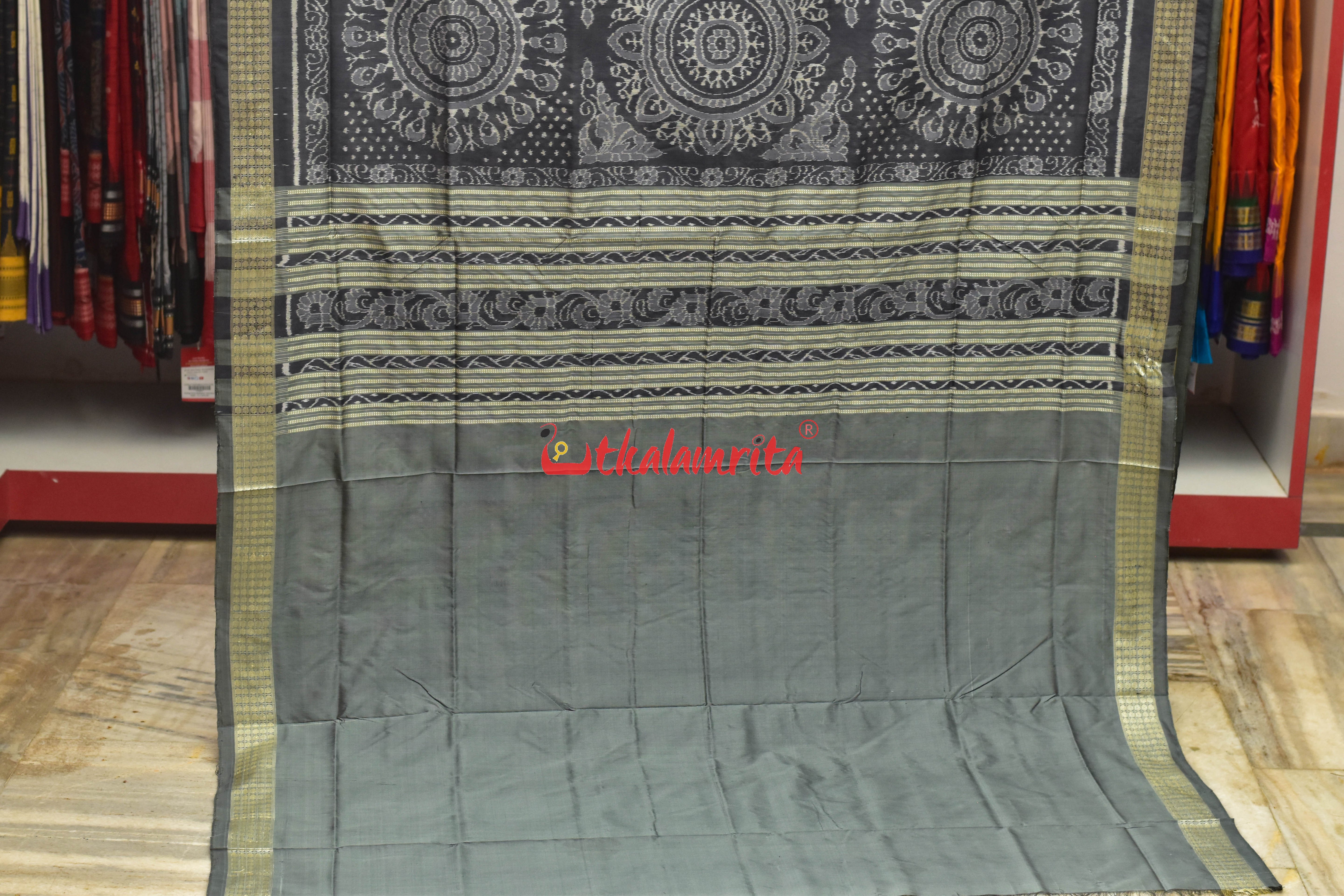 Flint Grey Pasapali Sambalpuri Silk Saree