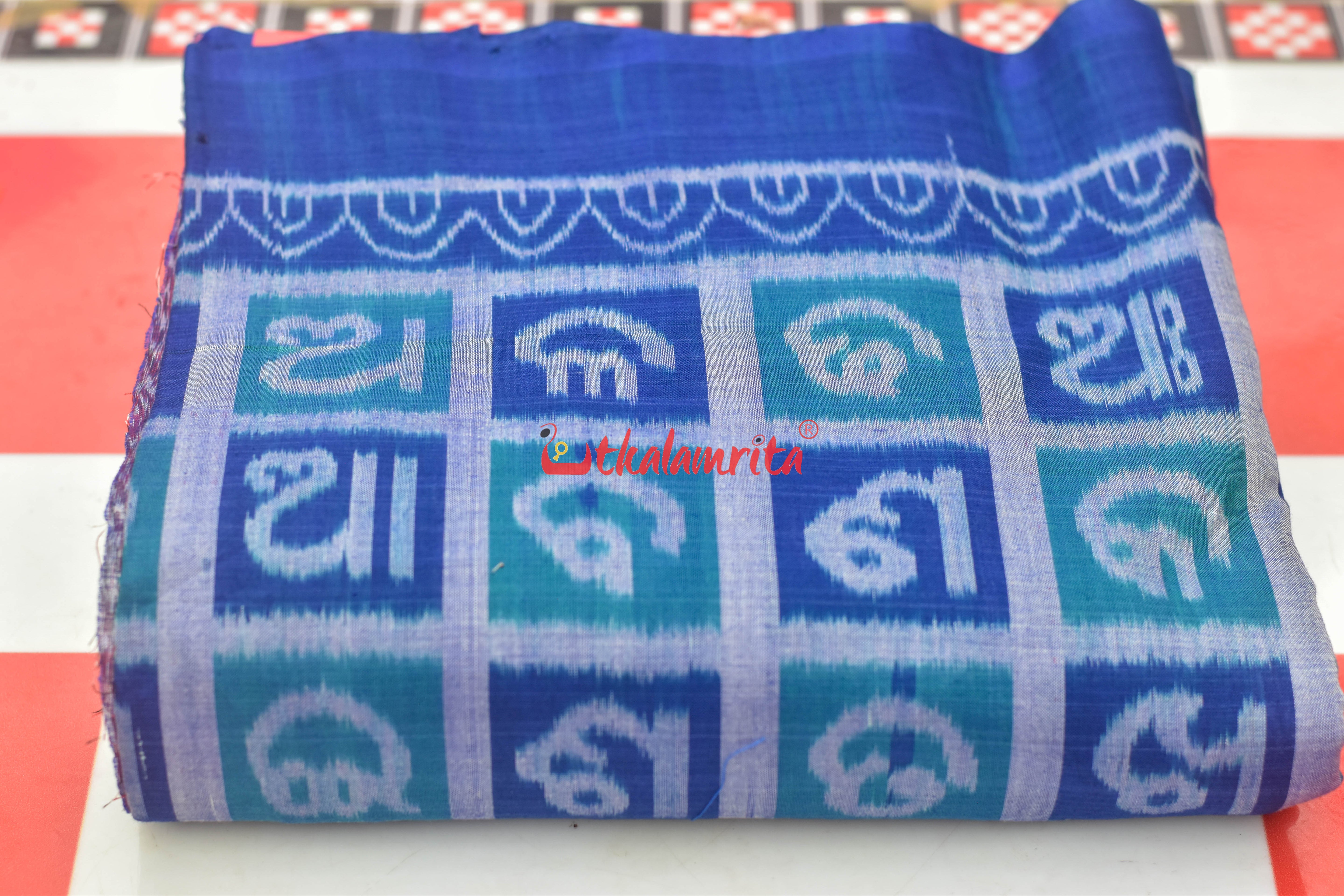 Odia Alphabet Blue Teal Sambalpuri Cotton (Fabric)