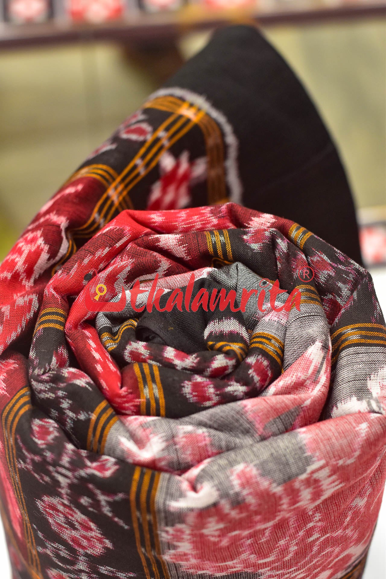 Red Black Elephants Cotton (Fabric)