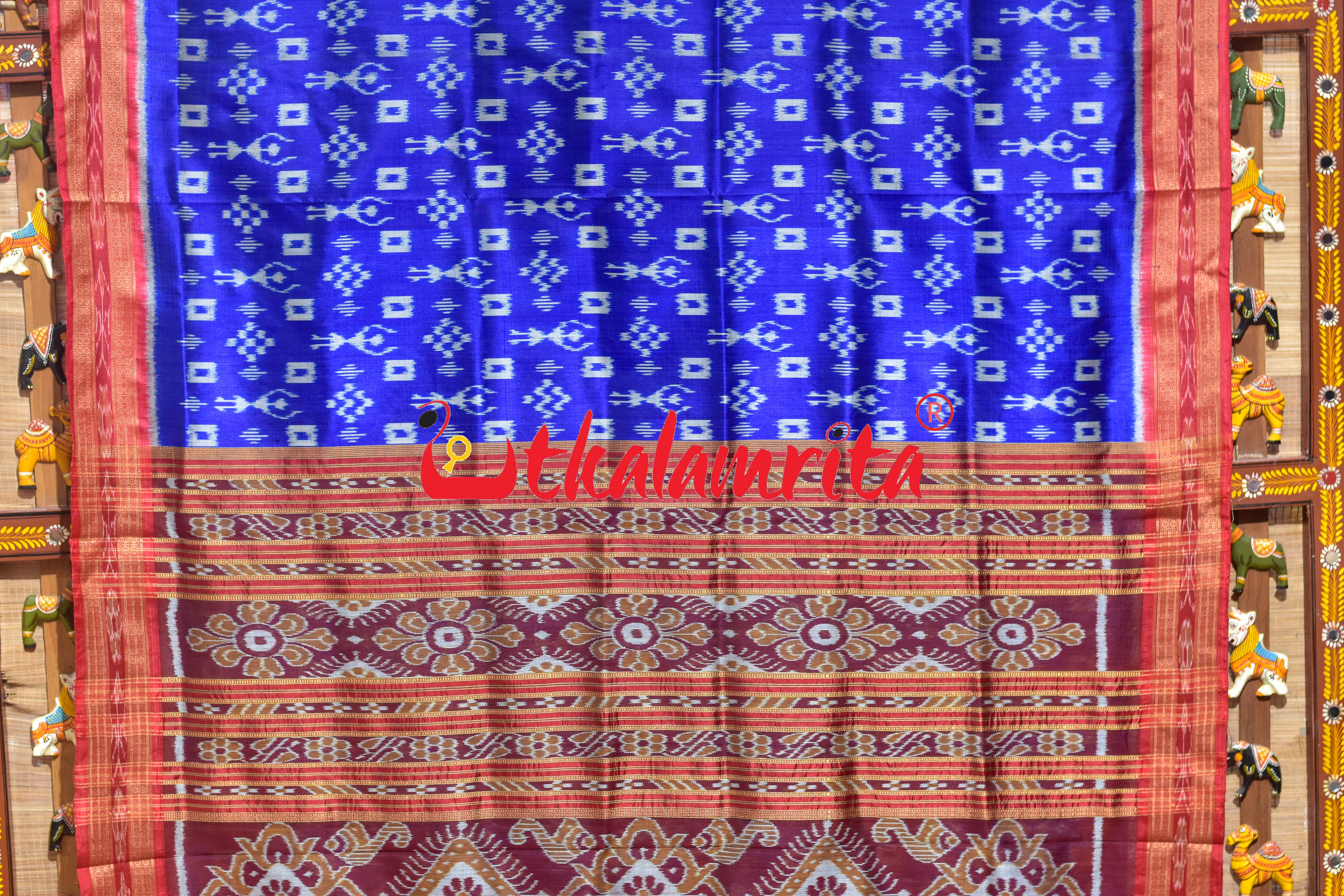 Blue Red Tribal Pasapali Khandua Silk Saree