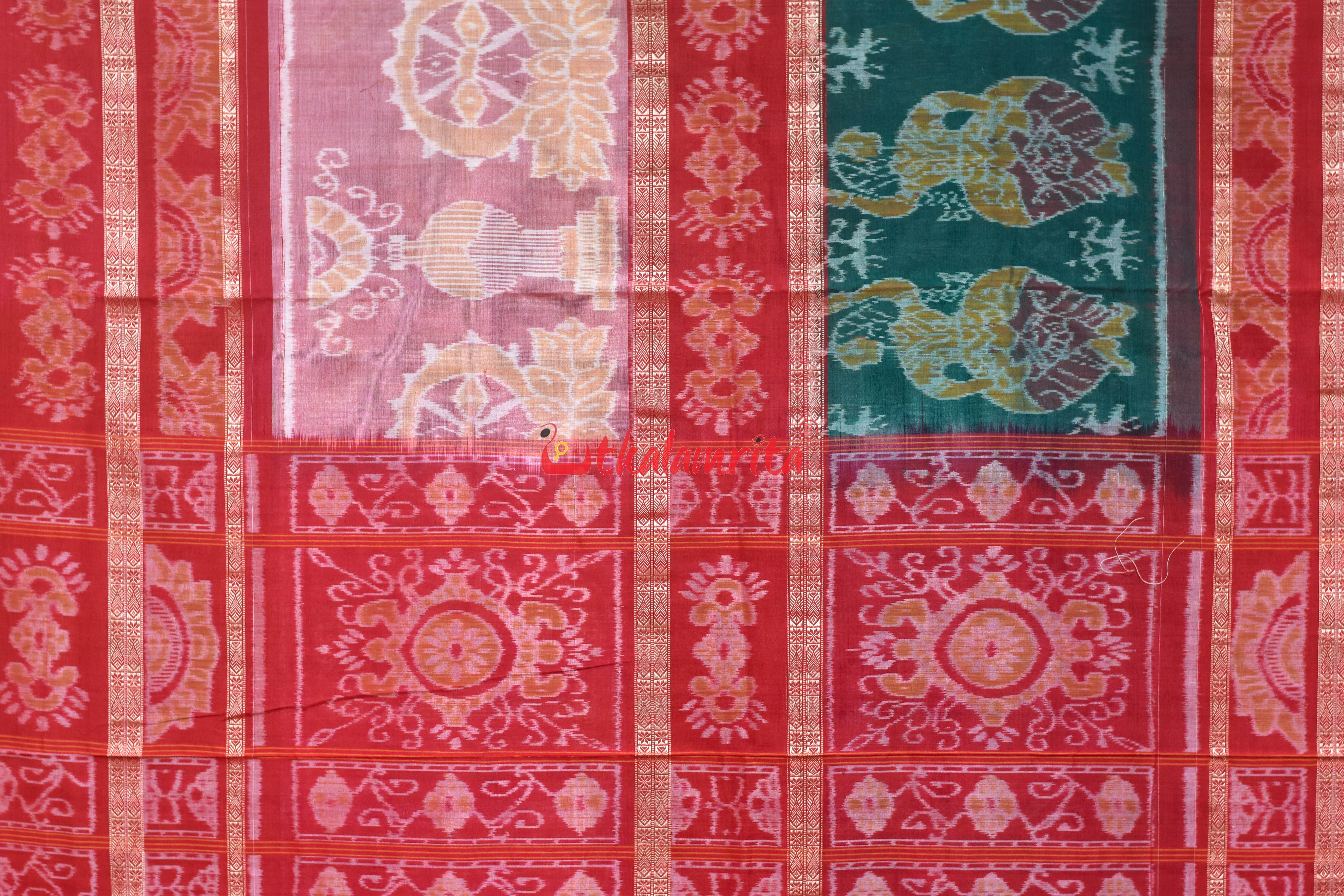 Chakra Nartaki 6D Pink Green Sambalpuri Cotton Saree