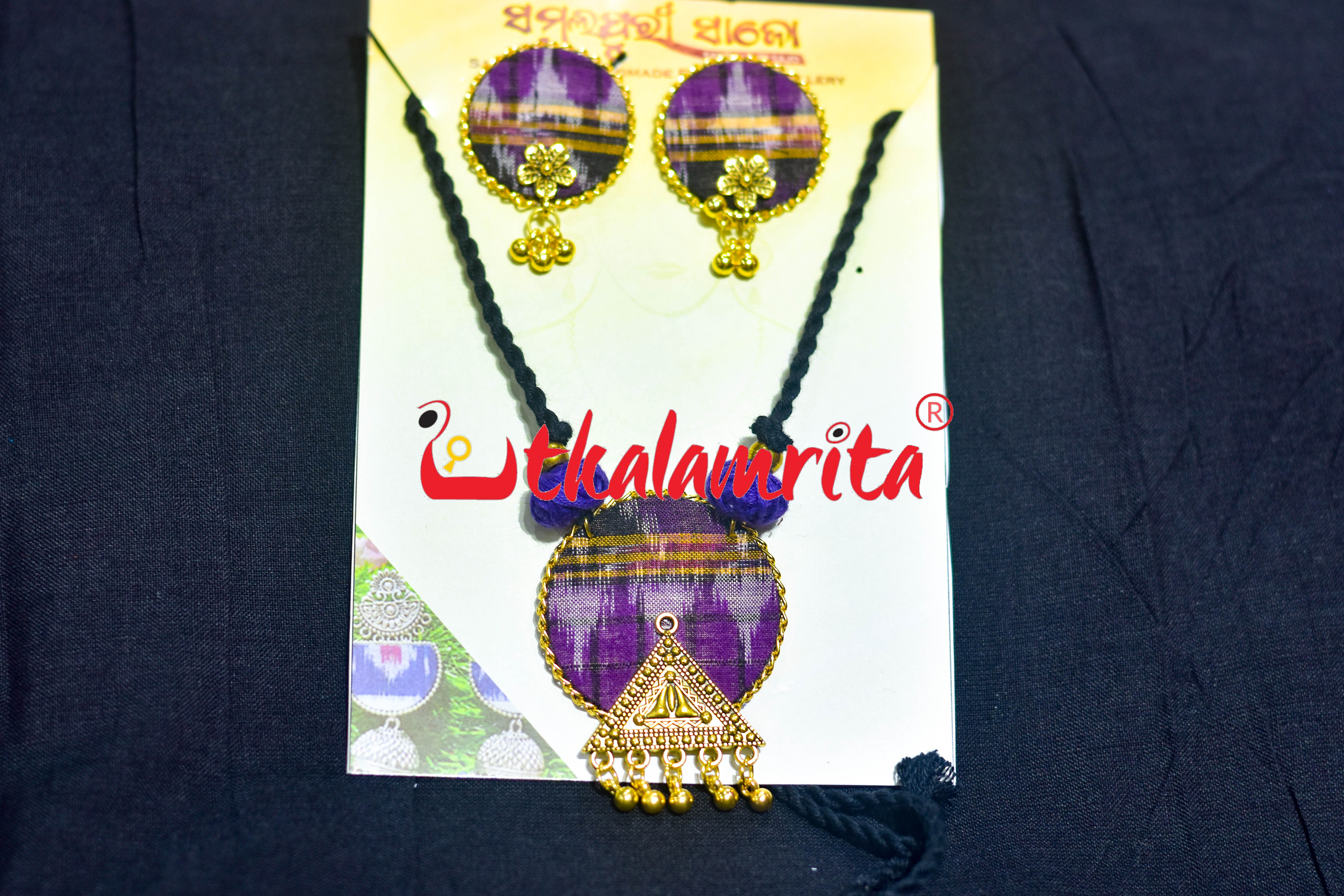 Purple Check Golden Small Necklace Set