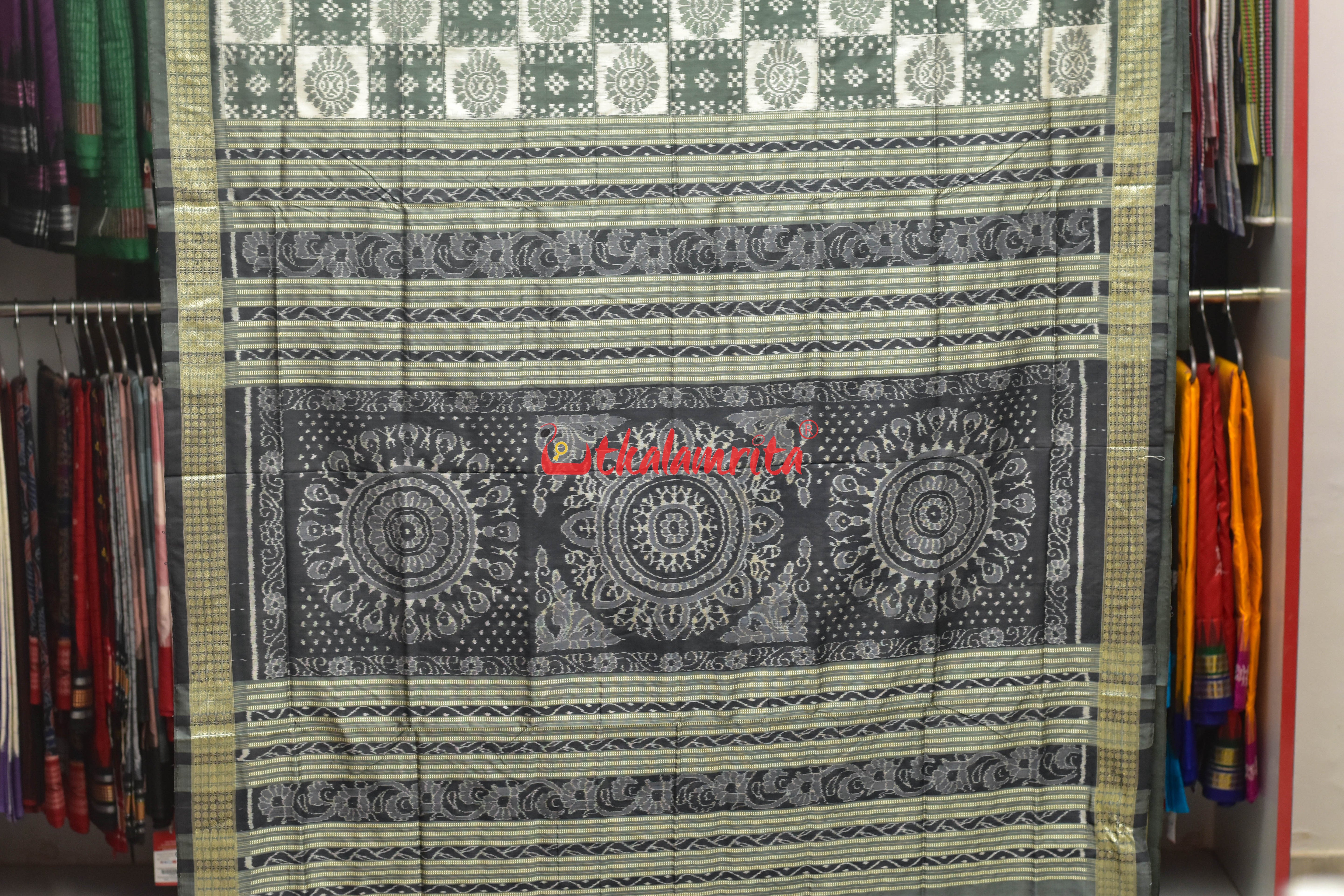Flint Grey Pasapali Sambalpuri Silk Saree