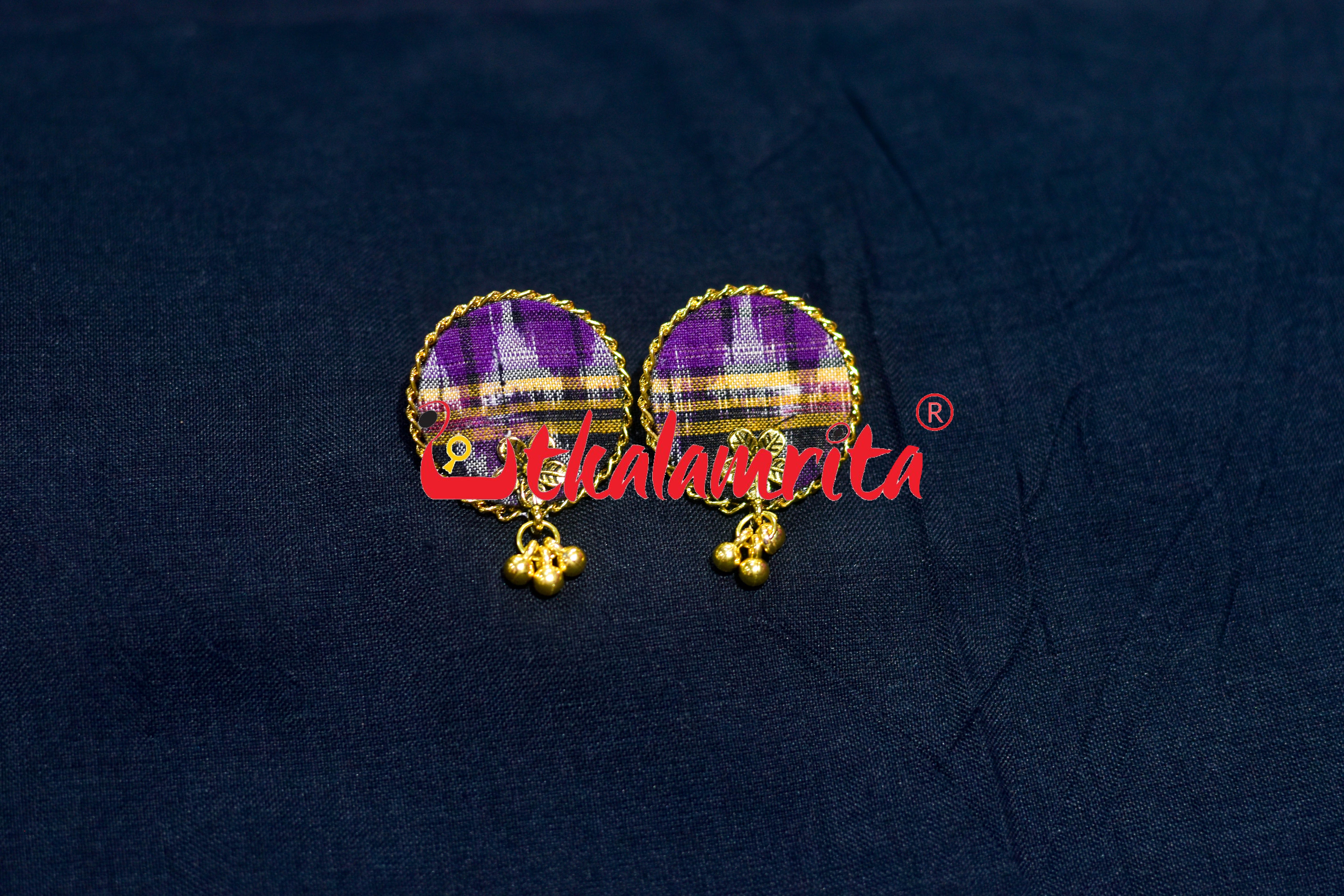 Purple Check Golden Small Necklace Set