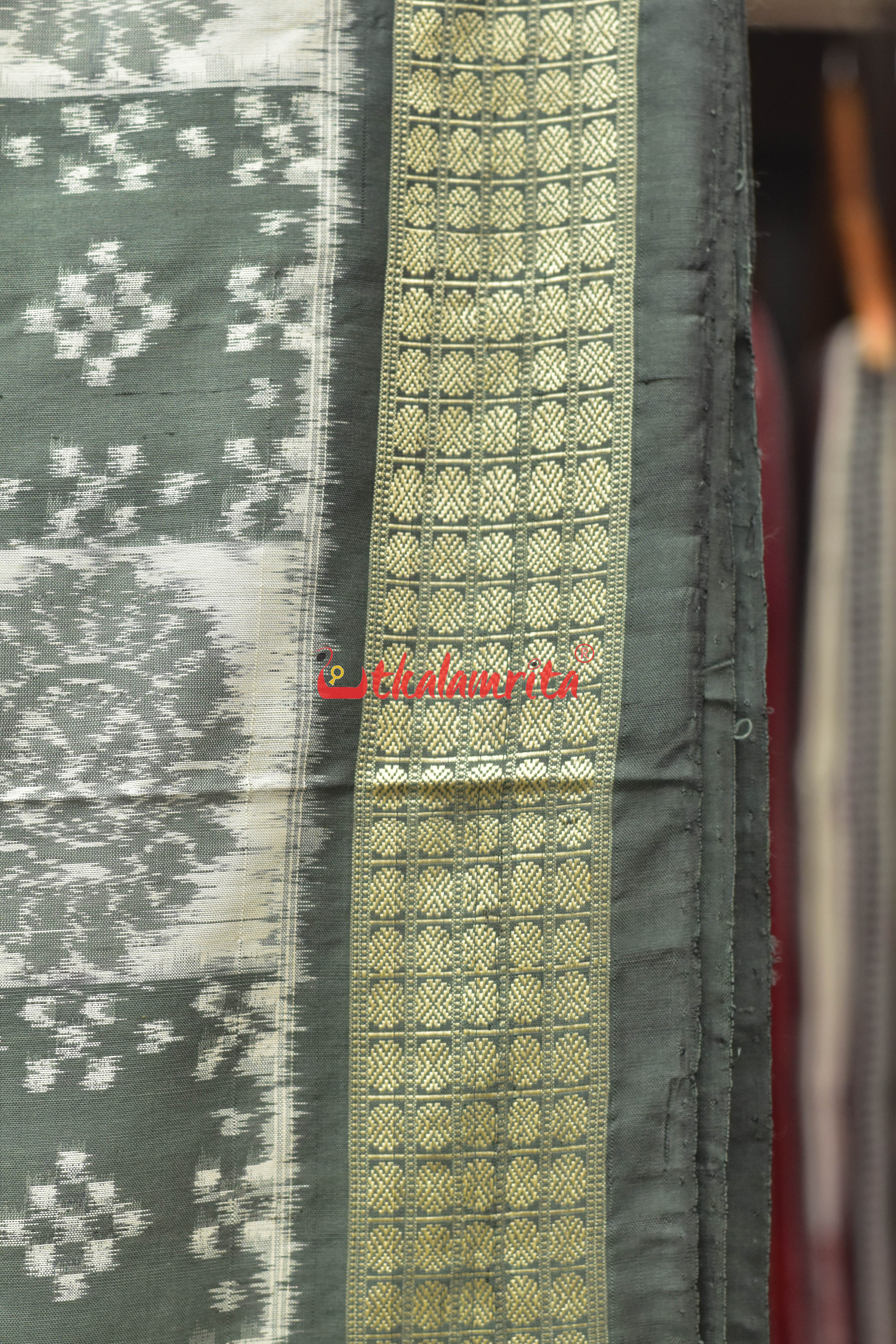Flint Grey Pasapali Sambalpuri Silk Saree