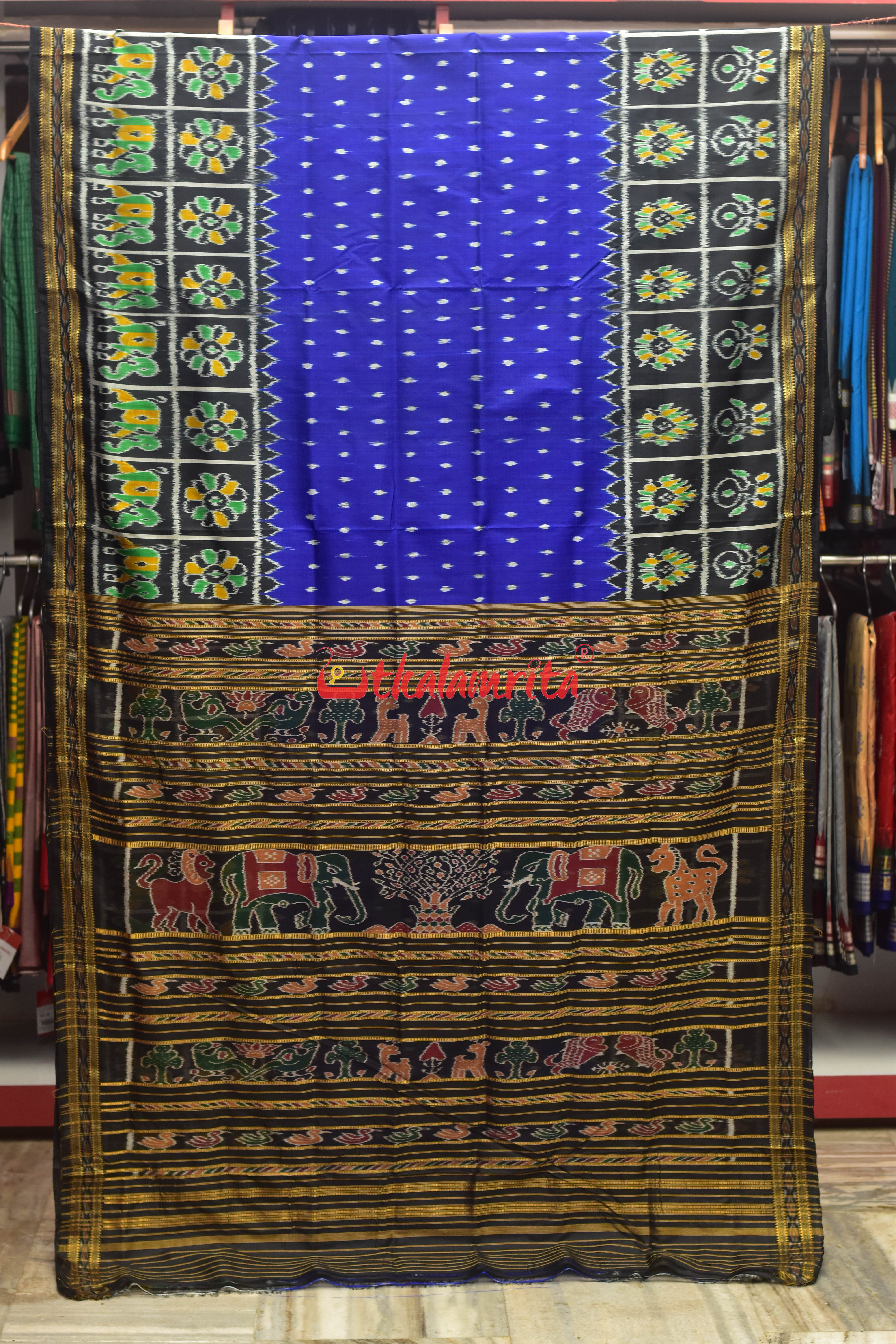 Blue Dot Border Nabakothi Silk Saree