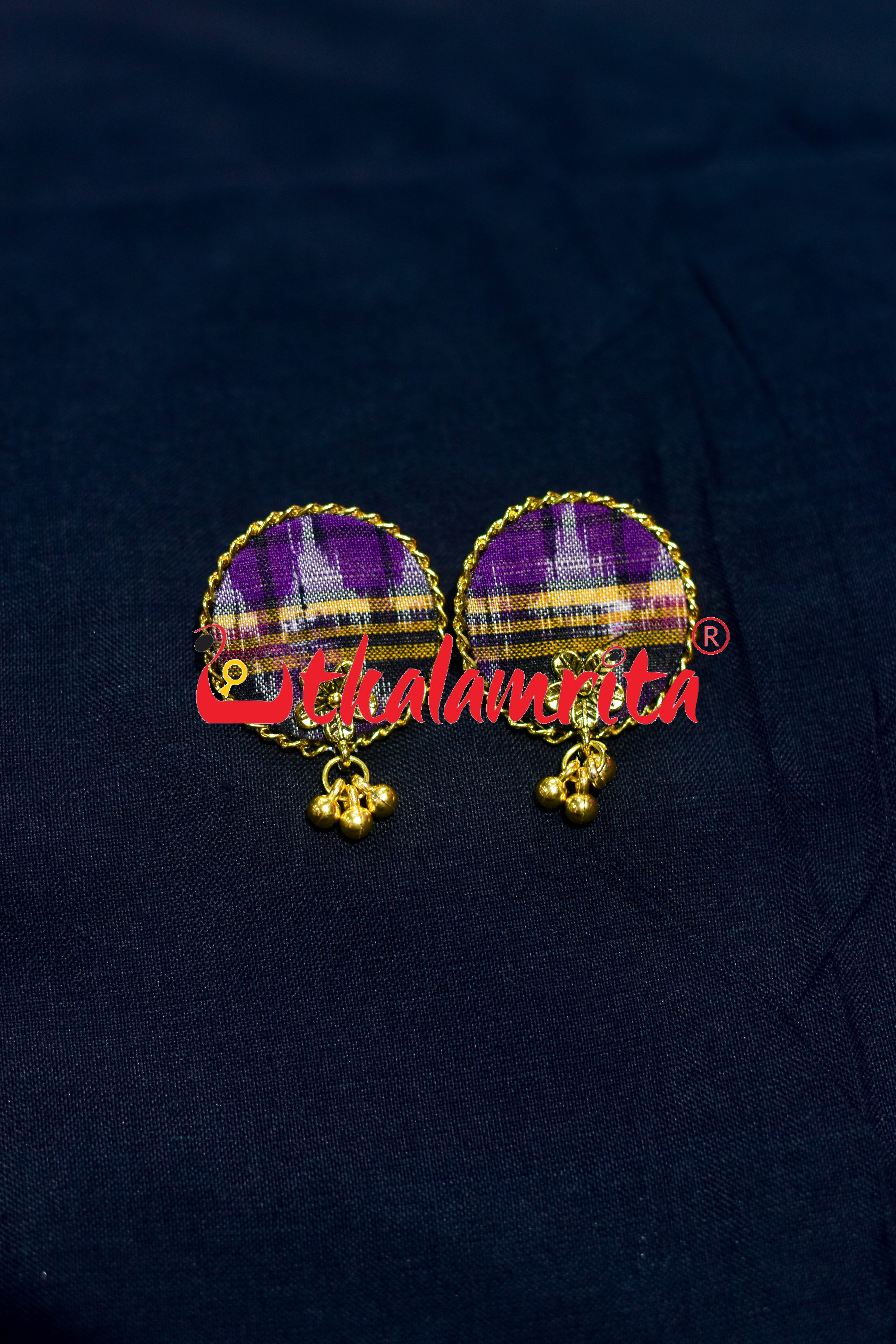 Purple Check Golden Small Necklace Set