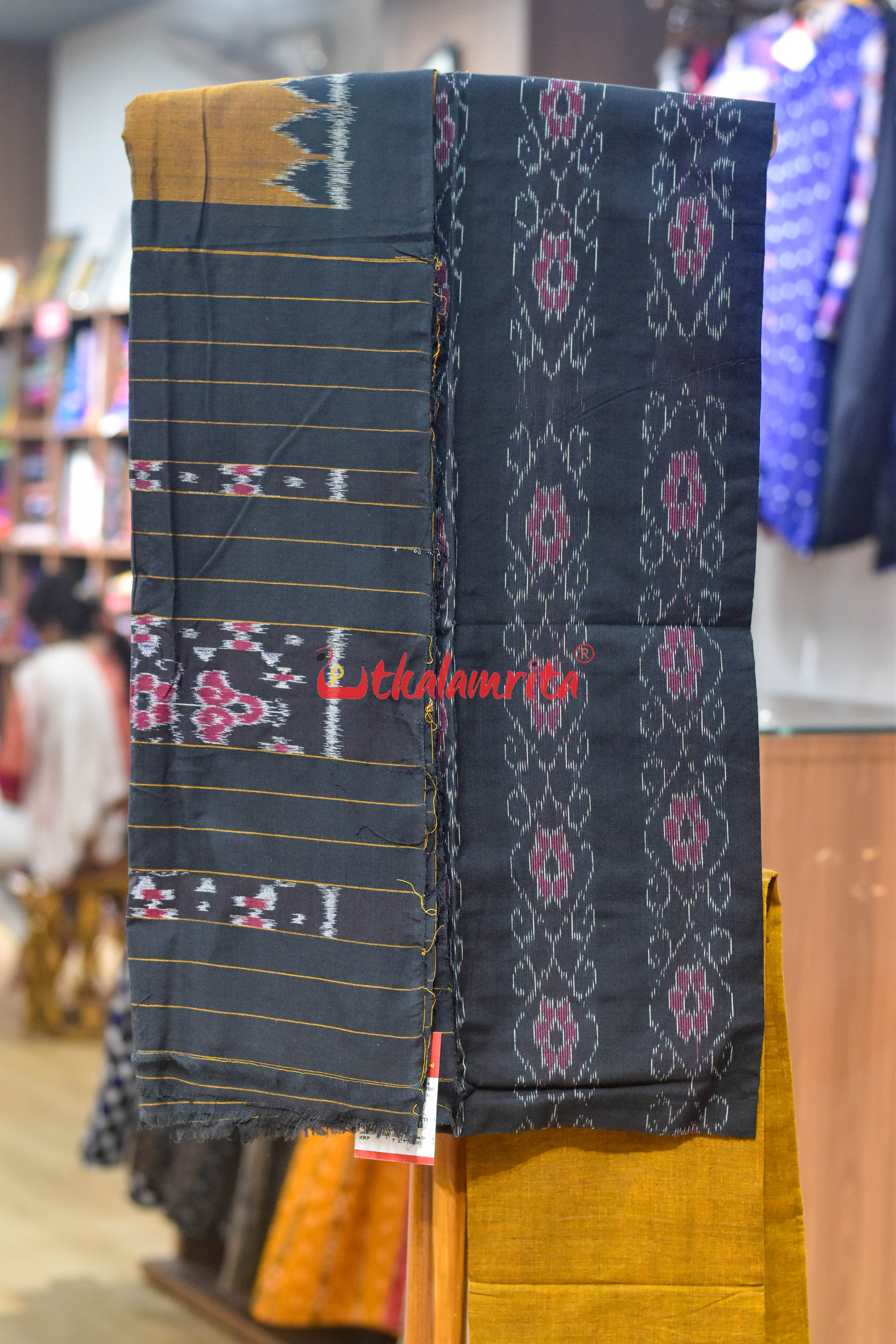 Black Golden Big Flower Bandha Cotton Dress Set