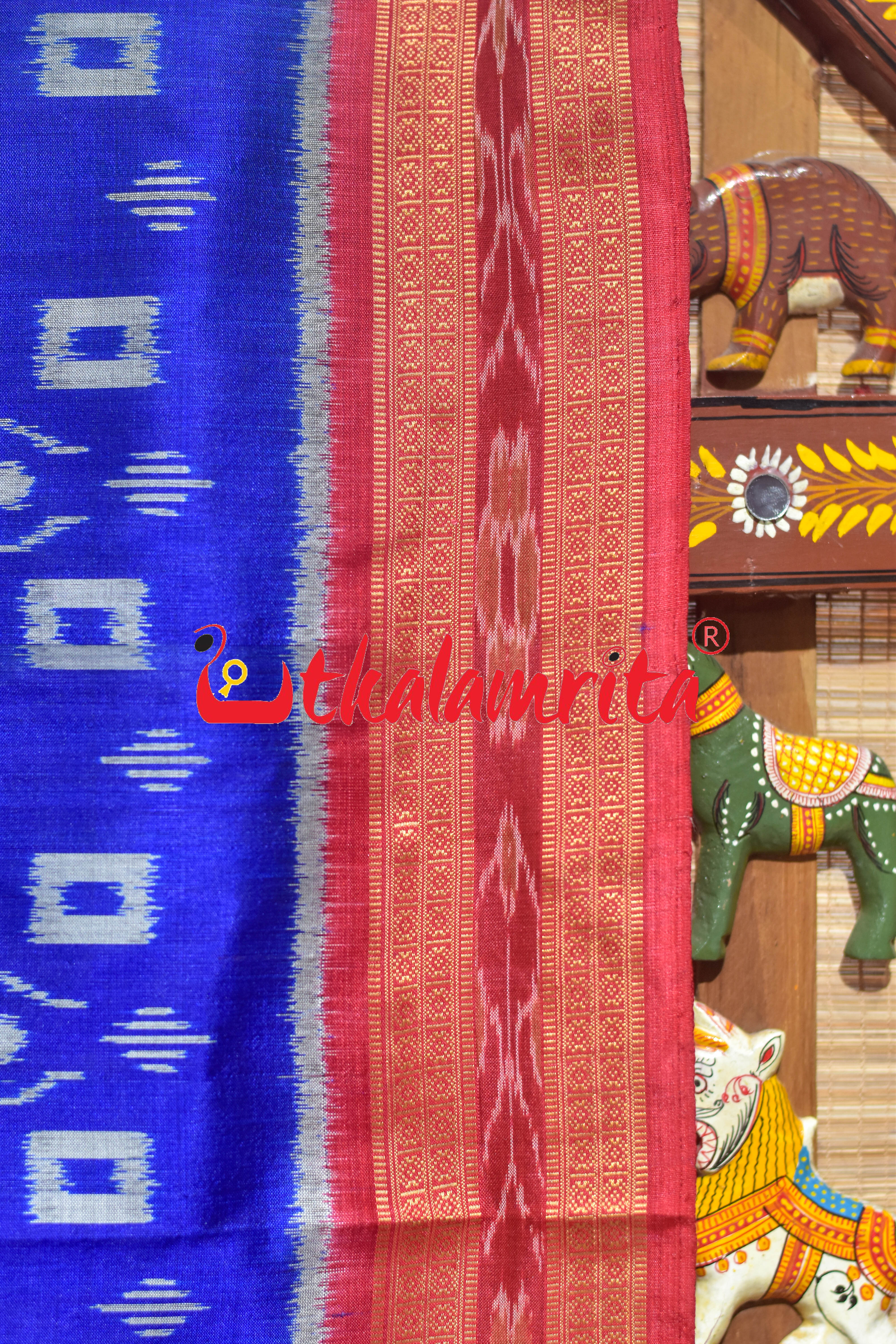 Blue Red Tribal Pasapali Khandua Silk Saree