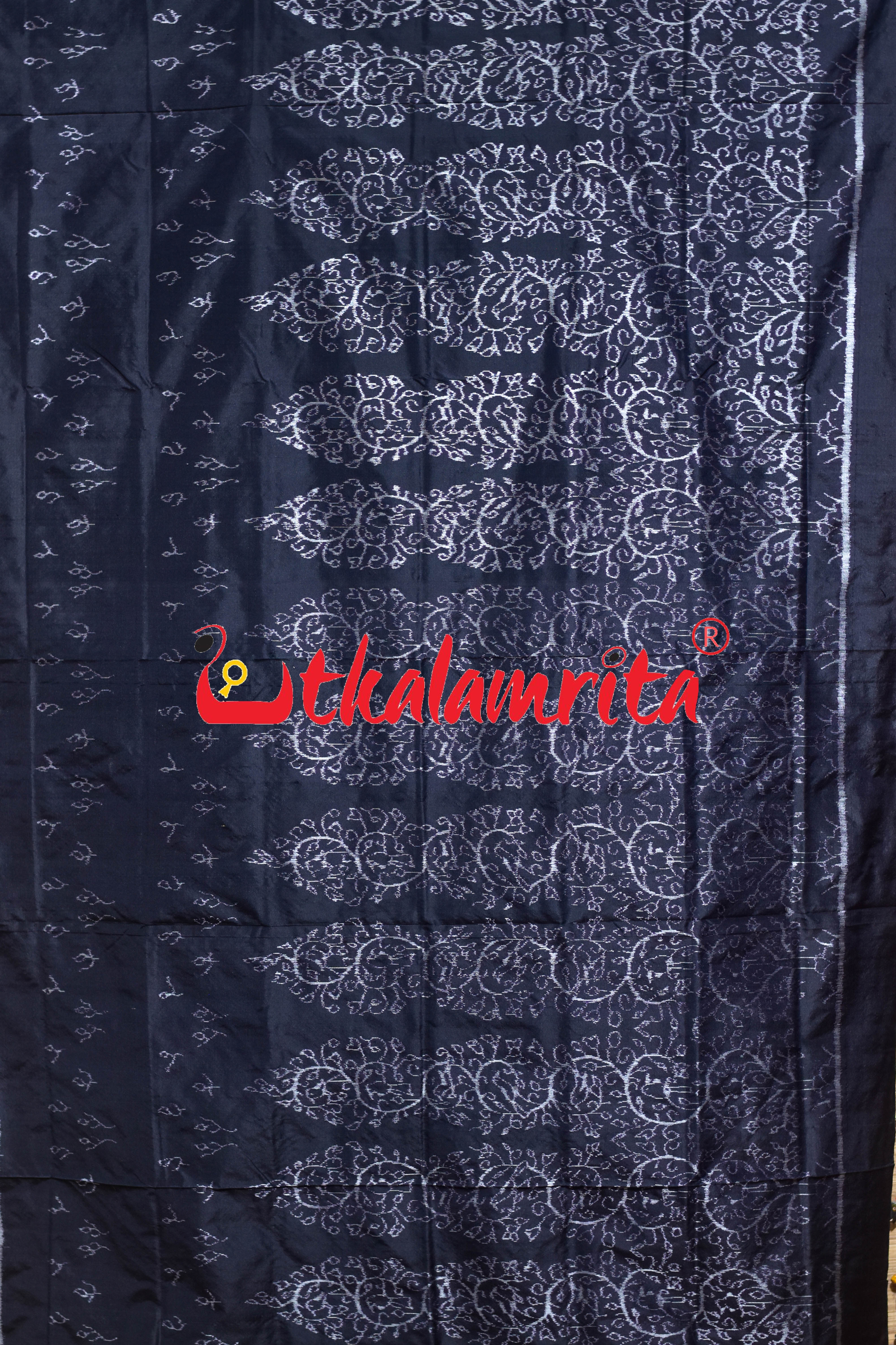 Black White Dhadi Lata Sambalpuri Silk Saree