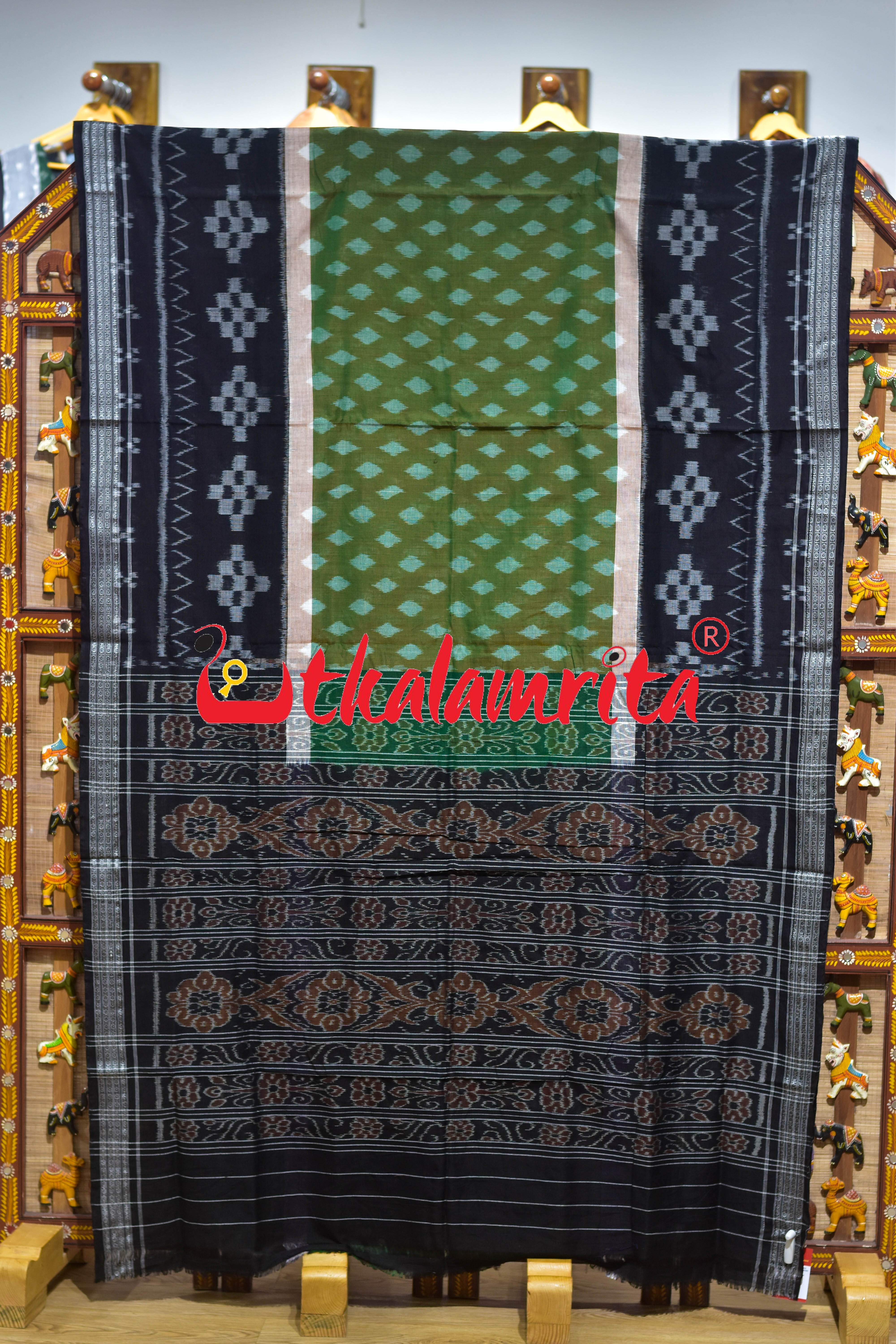 Green Red Double Shade Pasapali Border Khandua Cotton Saree