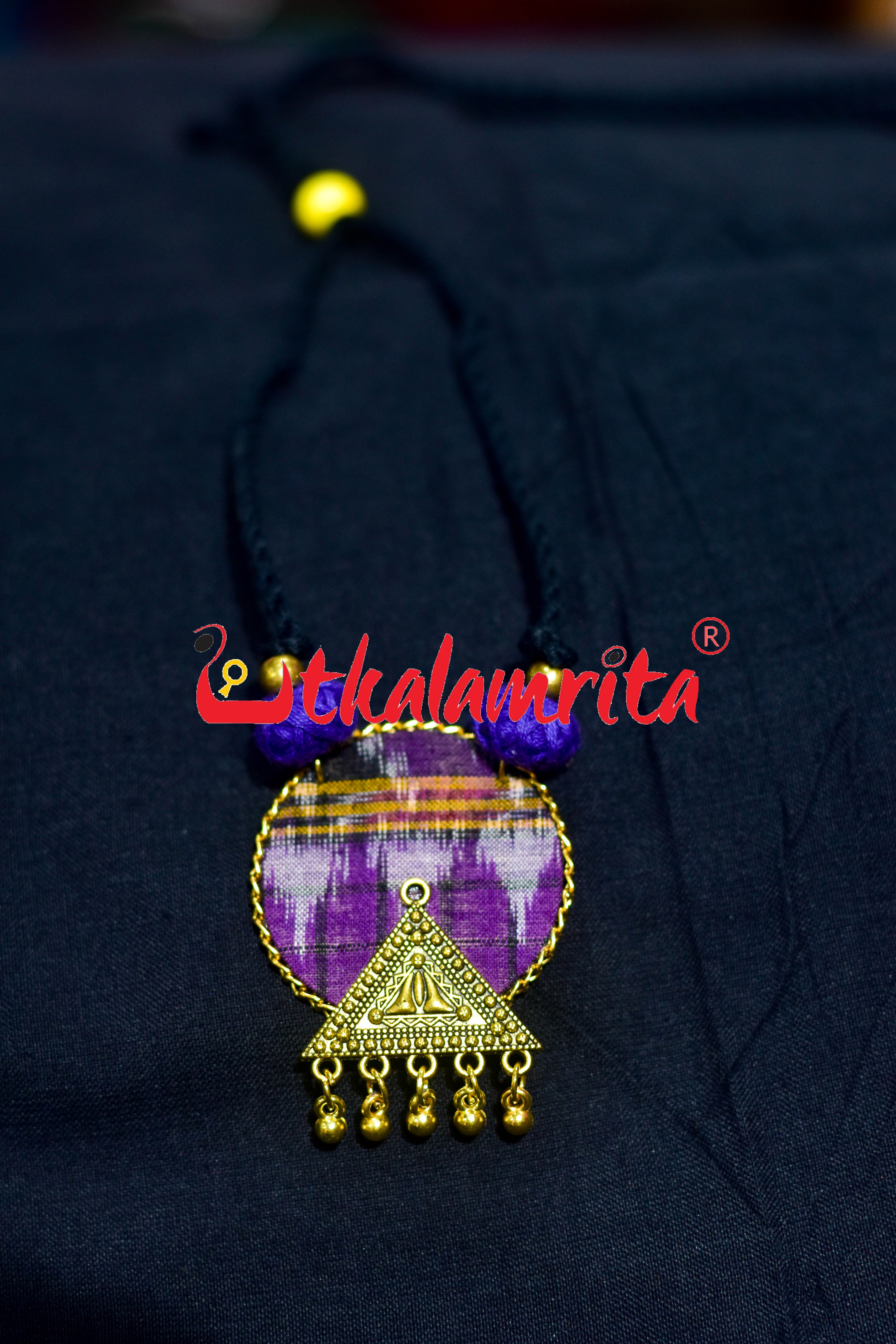 Purple Check Golden Small Necklace Set