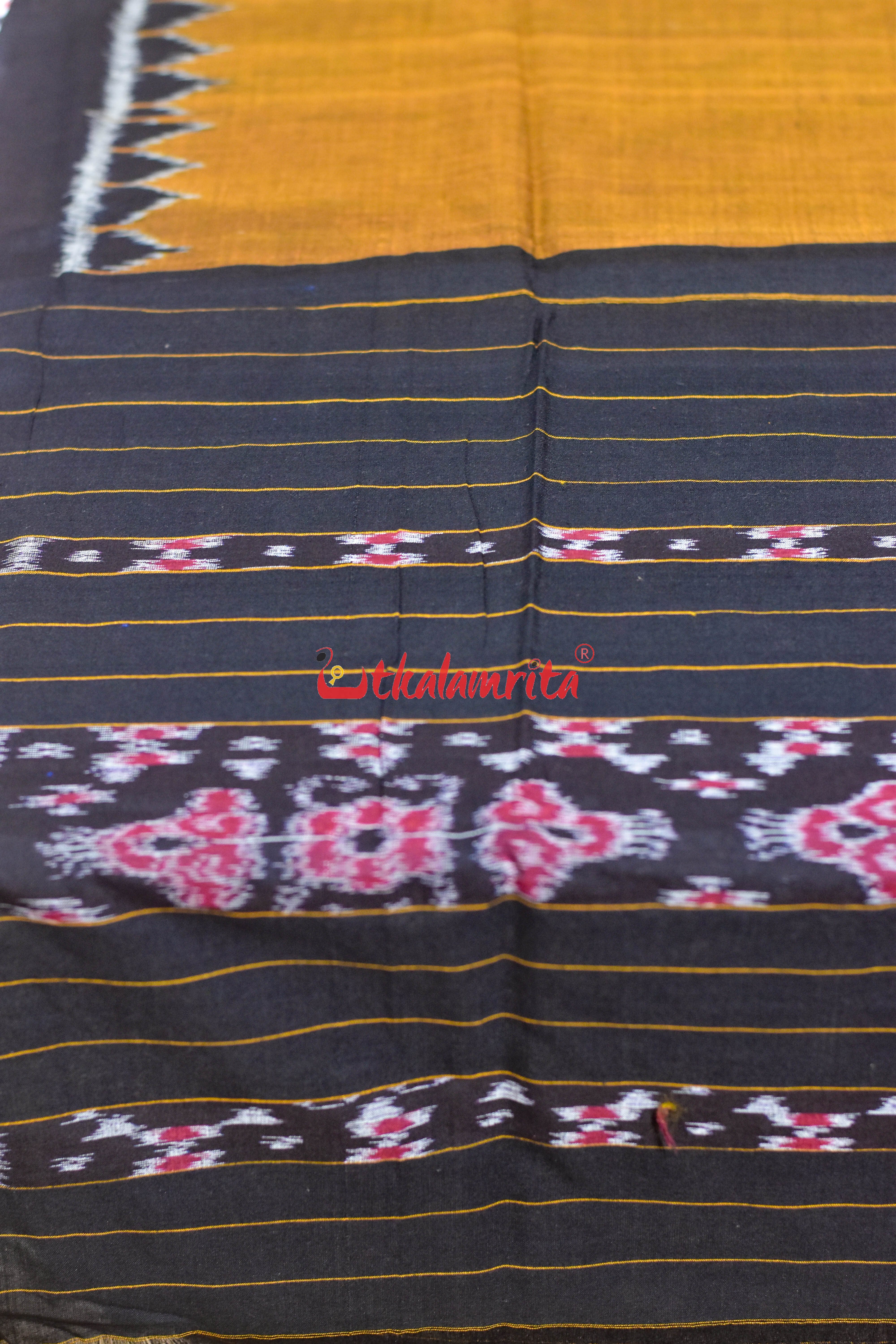 Black Golden Big Flower Bandha Cotton Dress Set