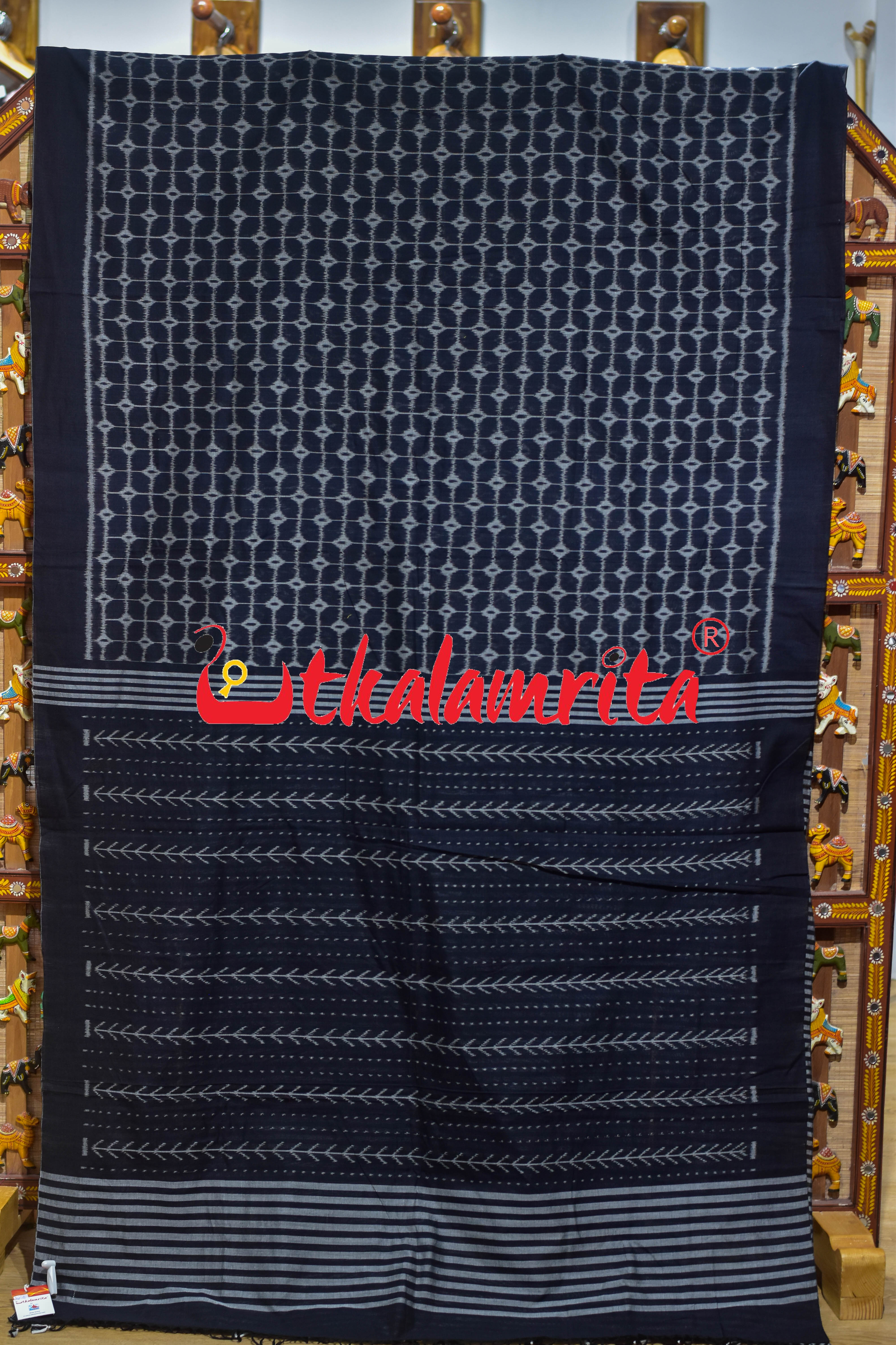 Black Chessboard Khandua Cotton Saree