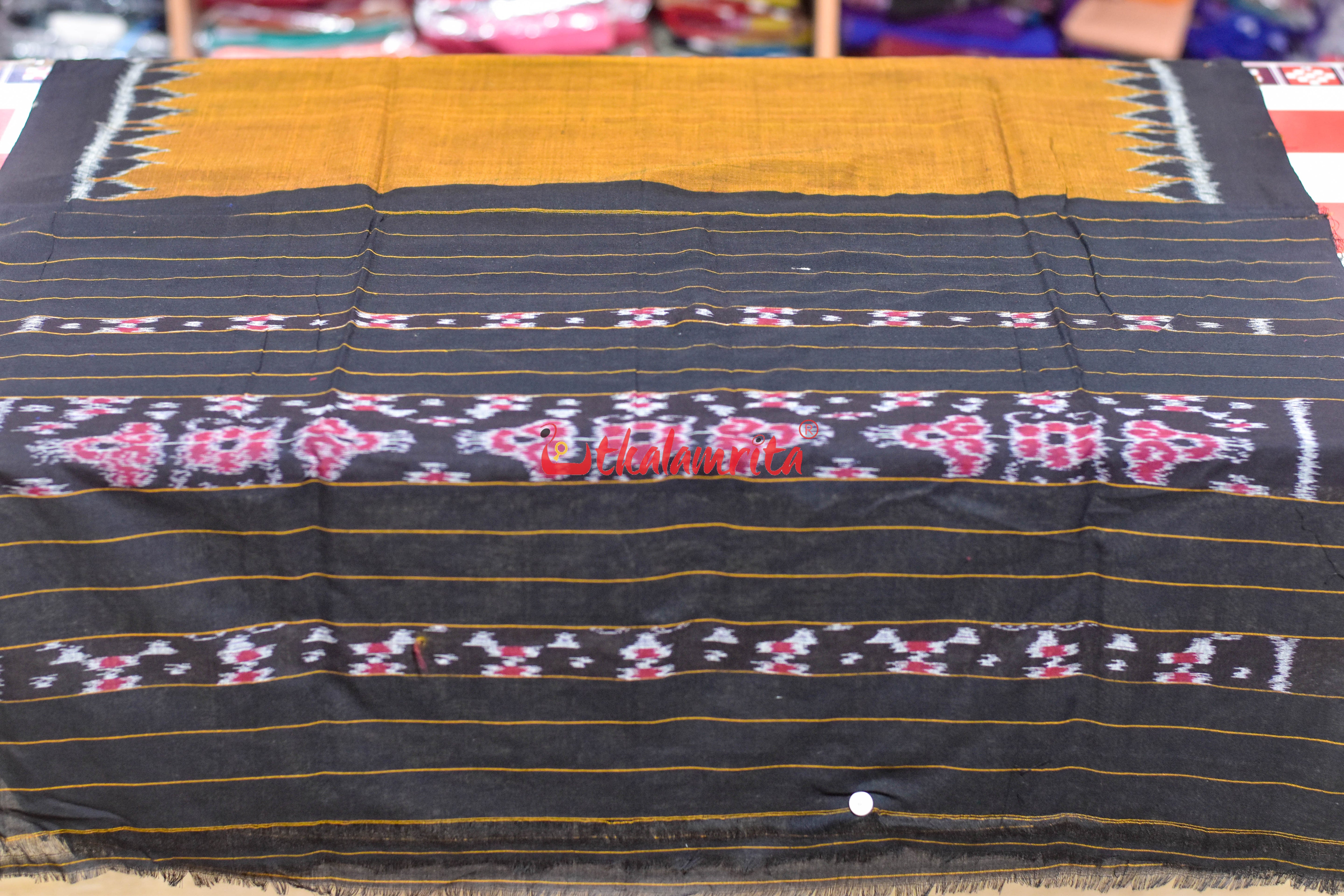 Black Golden Big Flower Bandha Cotton Dress Set