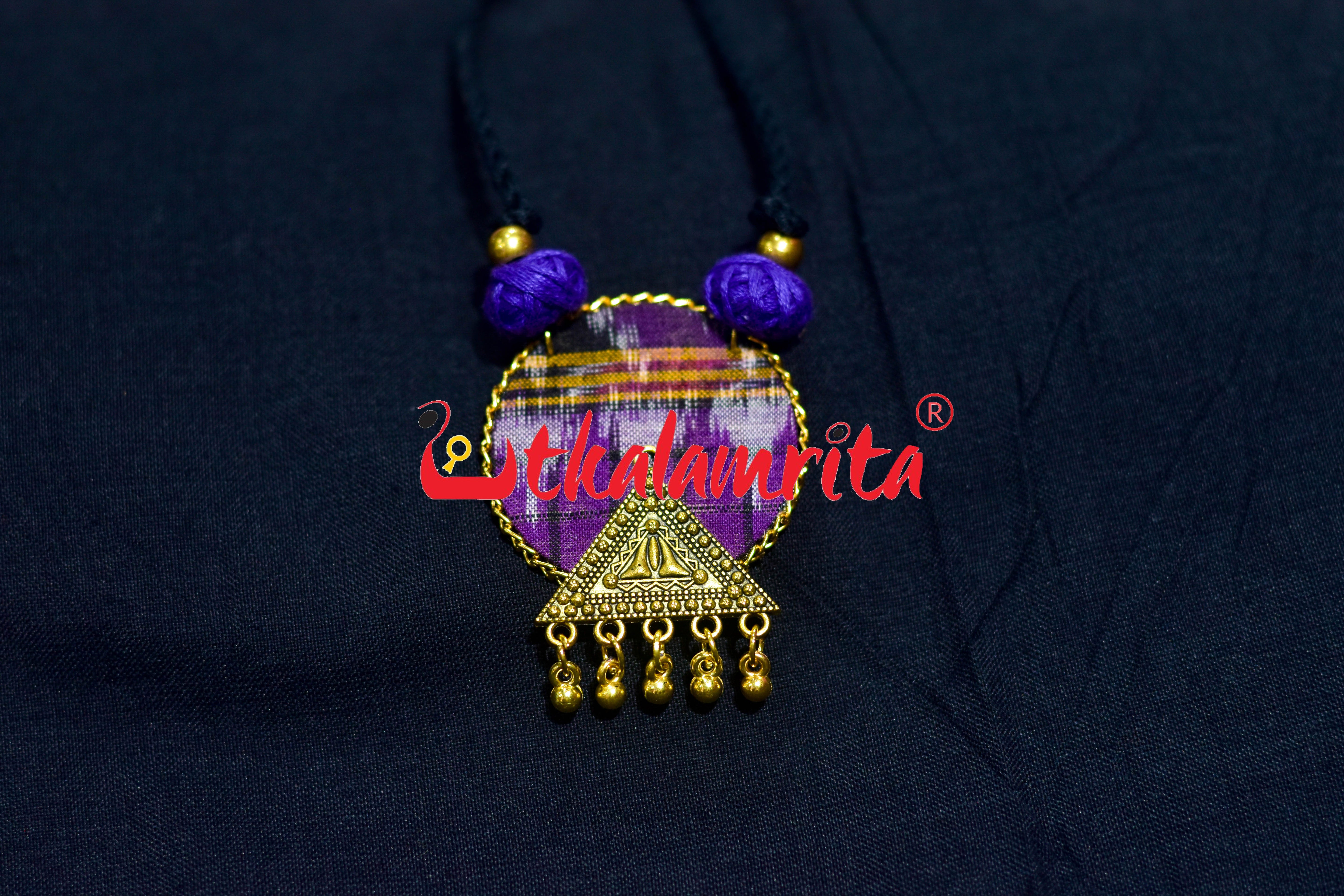 Purple Check Golden Small Necklace Set